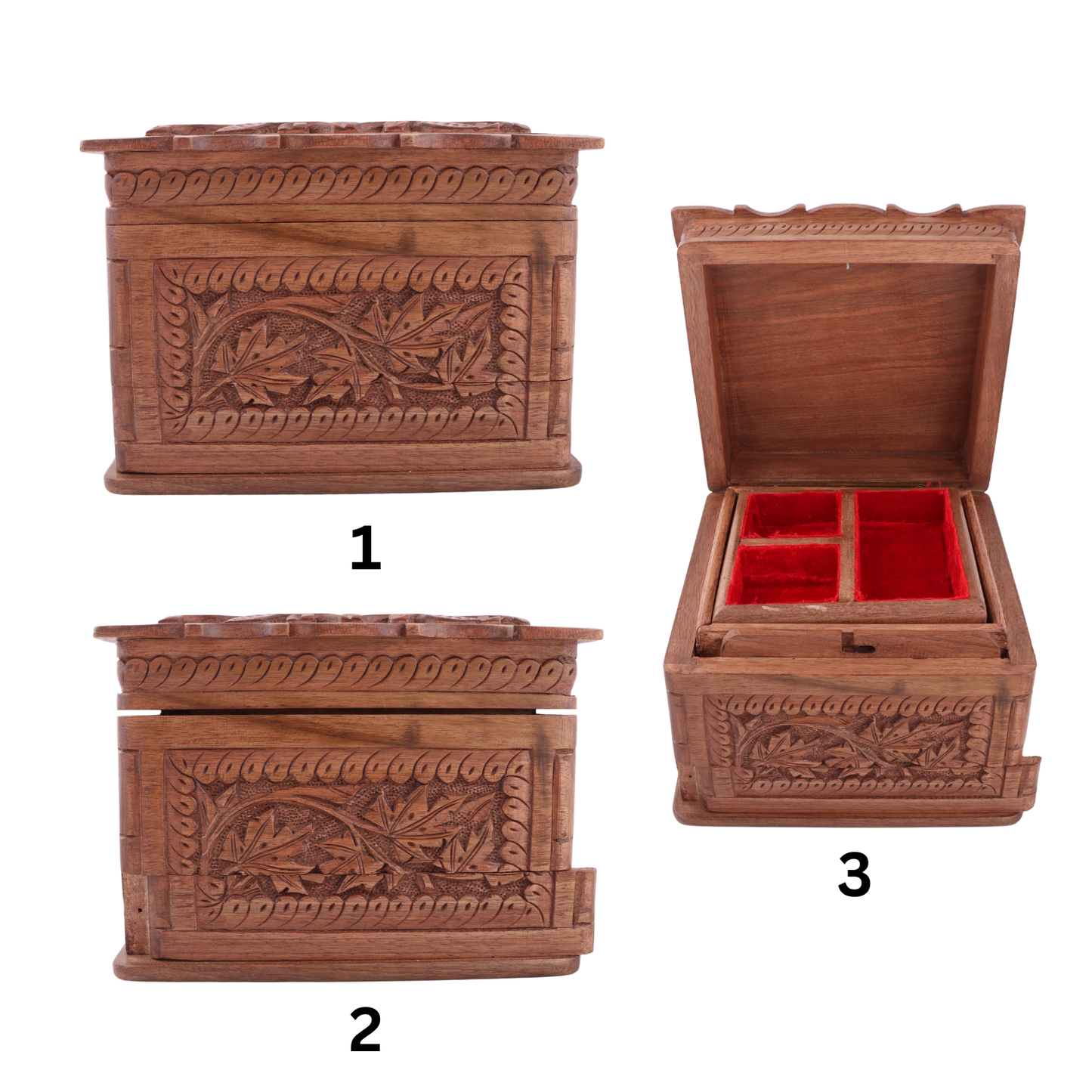 Kashmiri Walnut Wood Hand-Carved Sewing Organizer Box (7.5 x 7.5 x 5.5 Inches)
