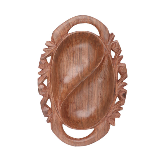 Premium Walnut Wood Decorative Dual Bowl (8.5 x 6 x 2 Inches)