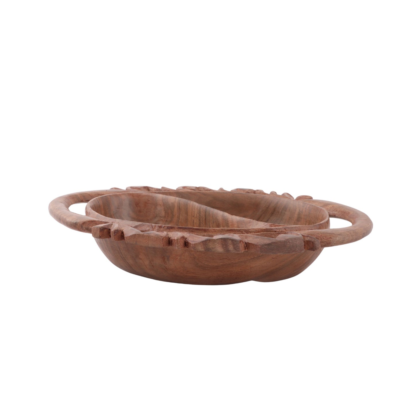 Premium Walnut Wood Decorative Dual Bowl (8.5 x 6 x 2 Inches)