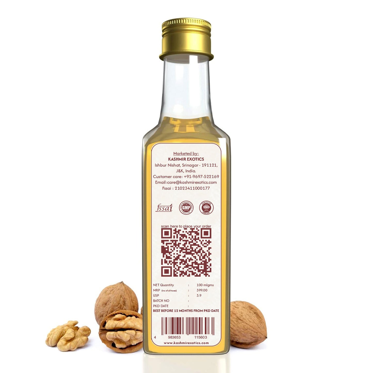 Pure Kashmiri Walnut Oil, 100% Natural, Organic Ingredients, 100 ml