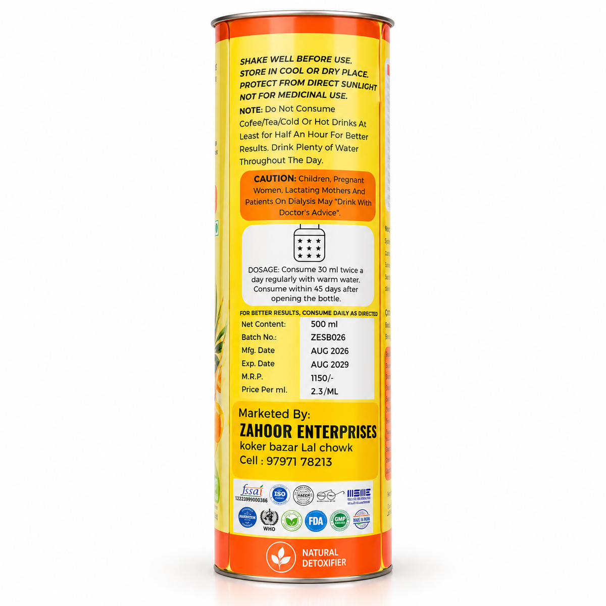 Natural Sea Buckthorn Pulp Juice Cold Pressed 500ml