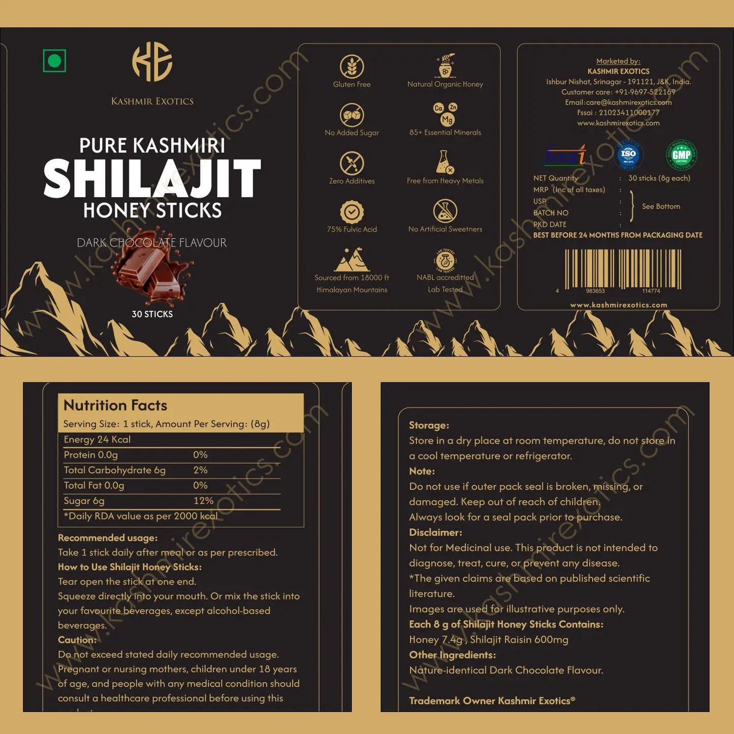 Pure Kashmiri Shilajit Honey stick Chocolate flavour (30 sticks) Kashmir Exotics