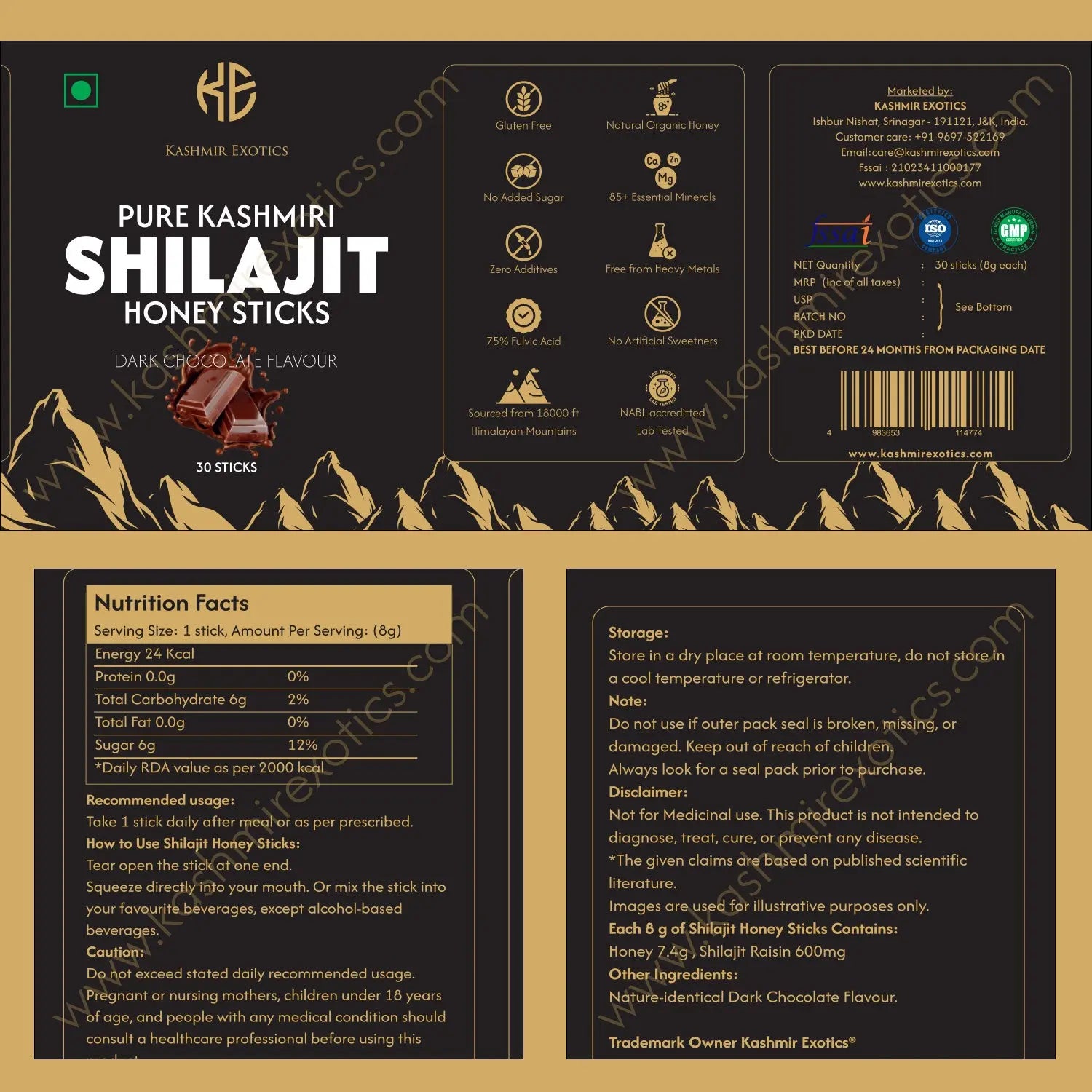 Pure Kashmiri Shilajit Honey stick Chocolate flavour (30 sticks) Kashmir Exotics