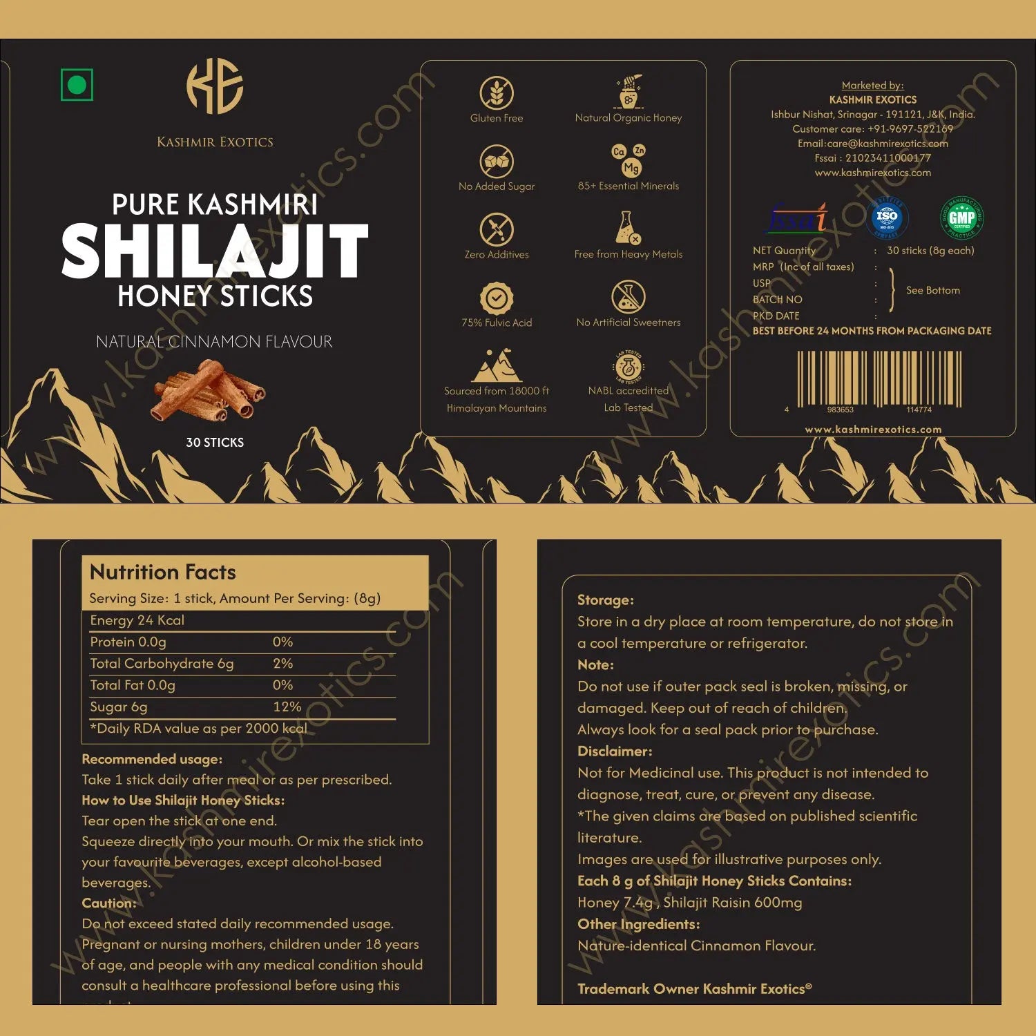 Pure Kashmiri Shilajit Honey stick Cinnamon flavour (30 sticks) Kashmir Exotics