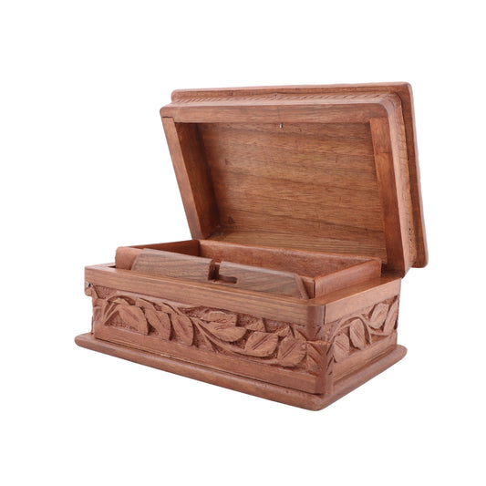 Handcrafted Walnut Wood Carved Storage Box (6 x 4.2 x 3 Inches)