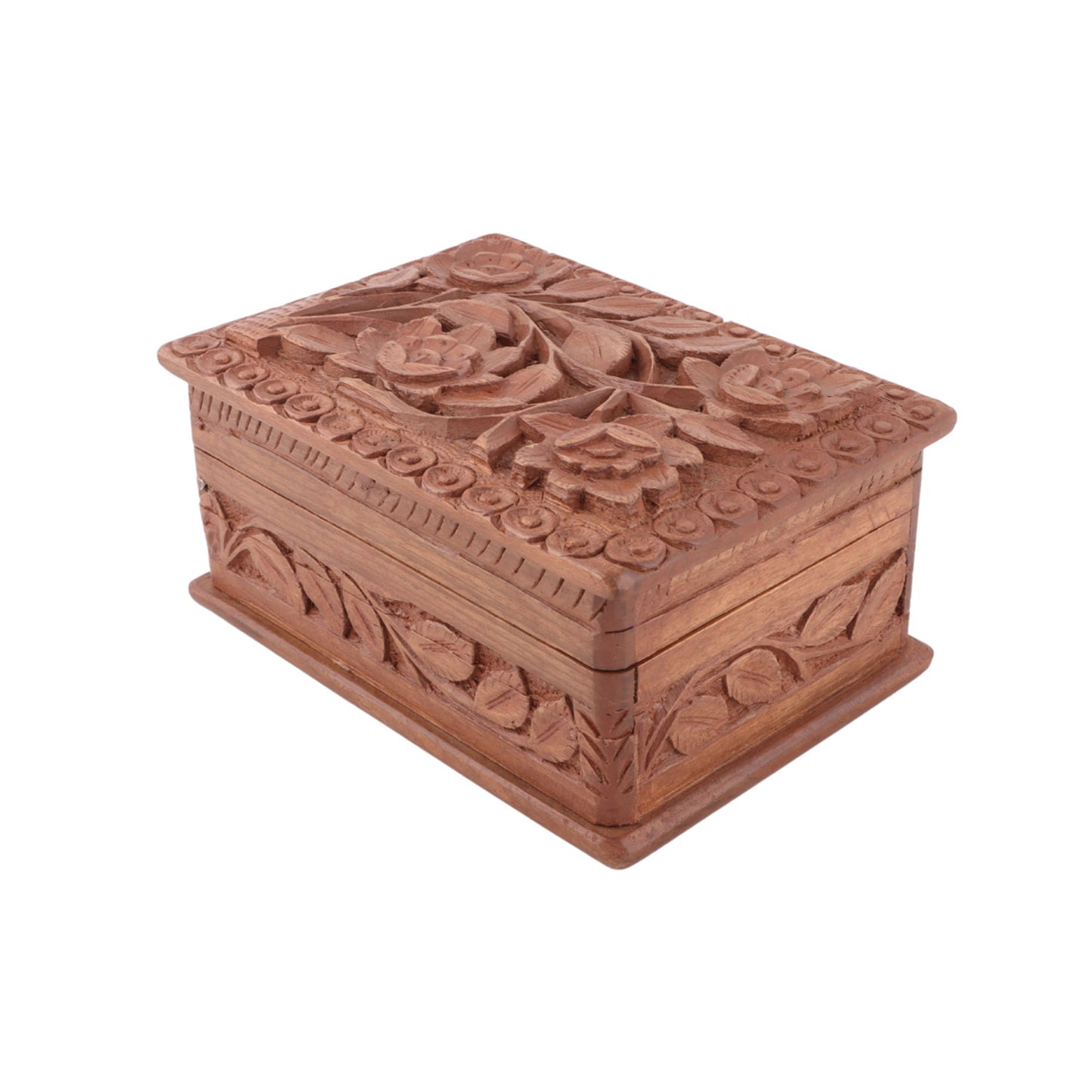 Handcrafted Walnut Wood Carved Storage Box (6 x 4.2 x 3 Inches)