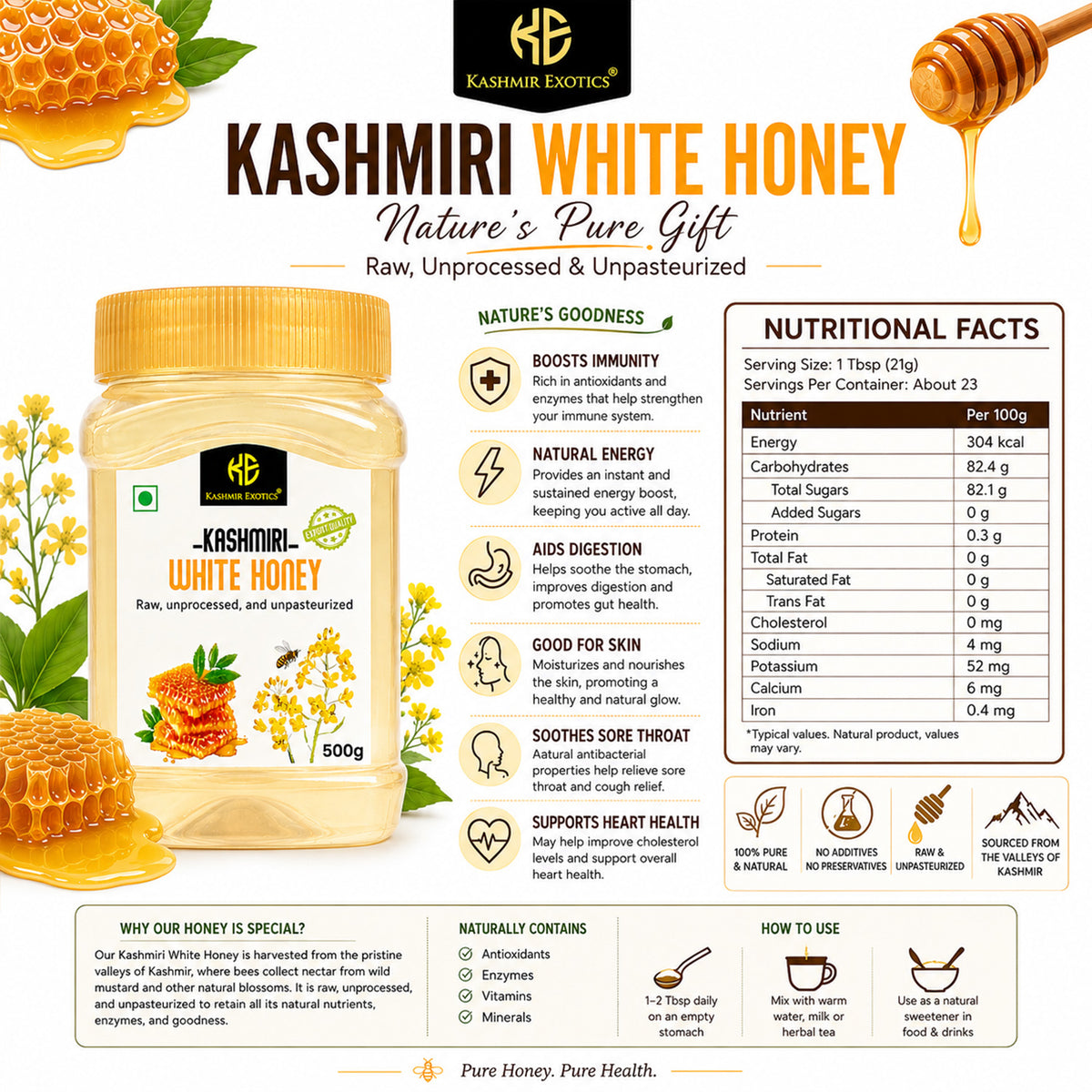Pure Kashmiri Natural White Honey