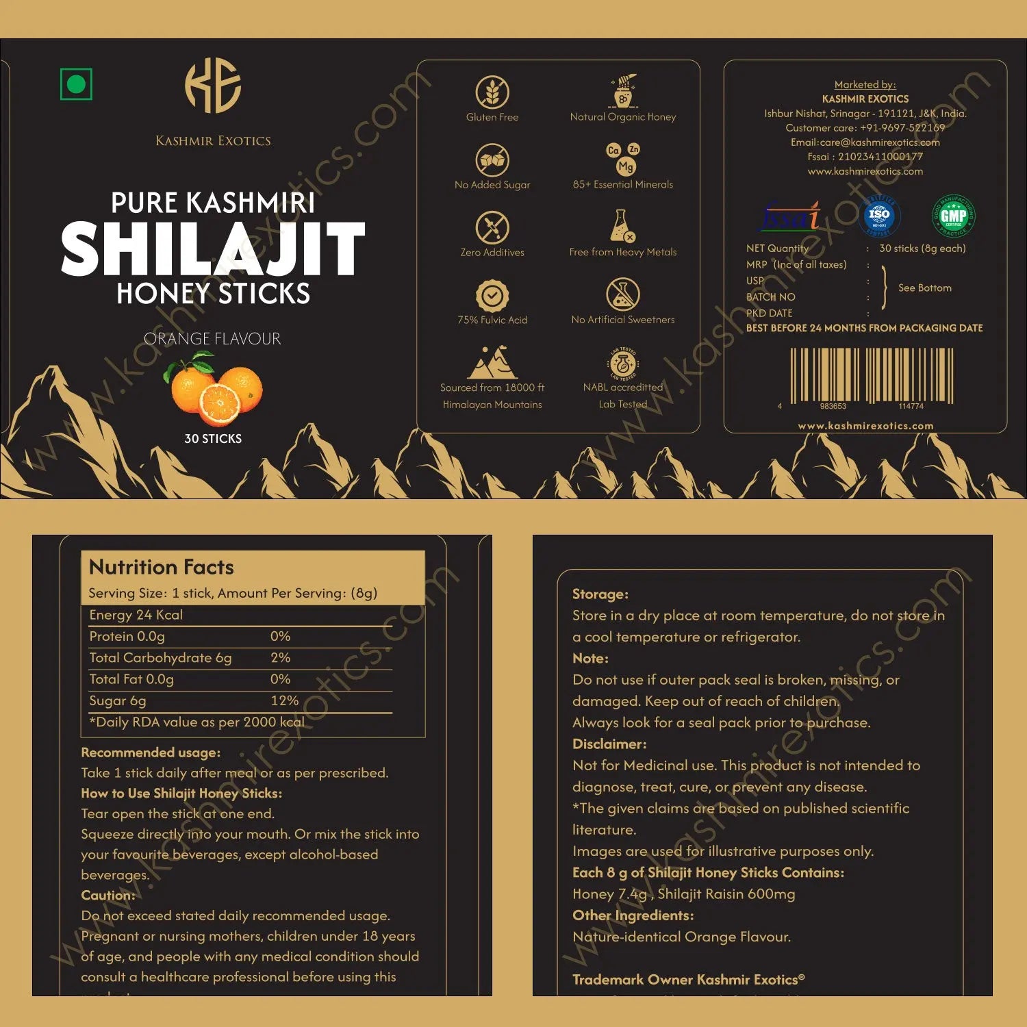 Pure Kashmiri Shilajit Honey stick Orange flavour (30 sticks) Kashmir Exotics