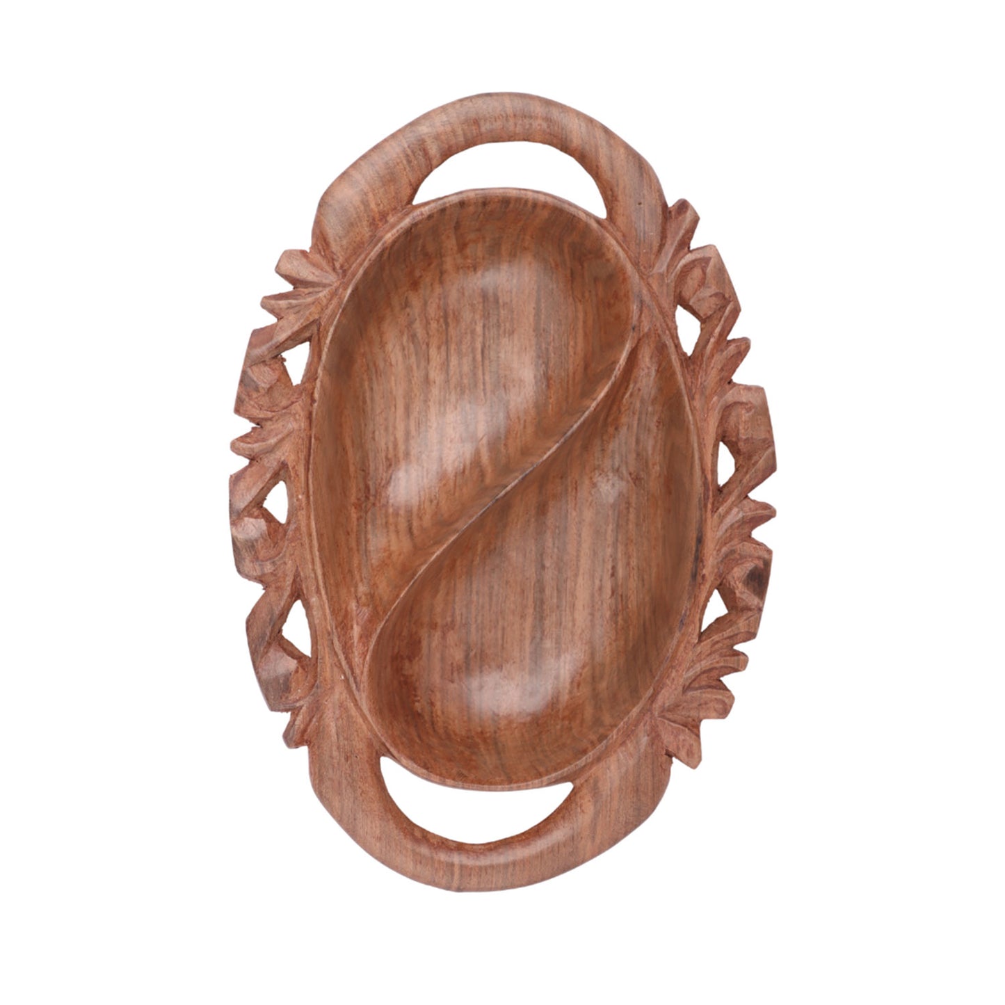 Premium Walnut Wood Decorative Dual Bowl (8.5 x 6 x 2 Inches)