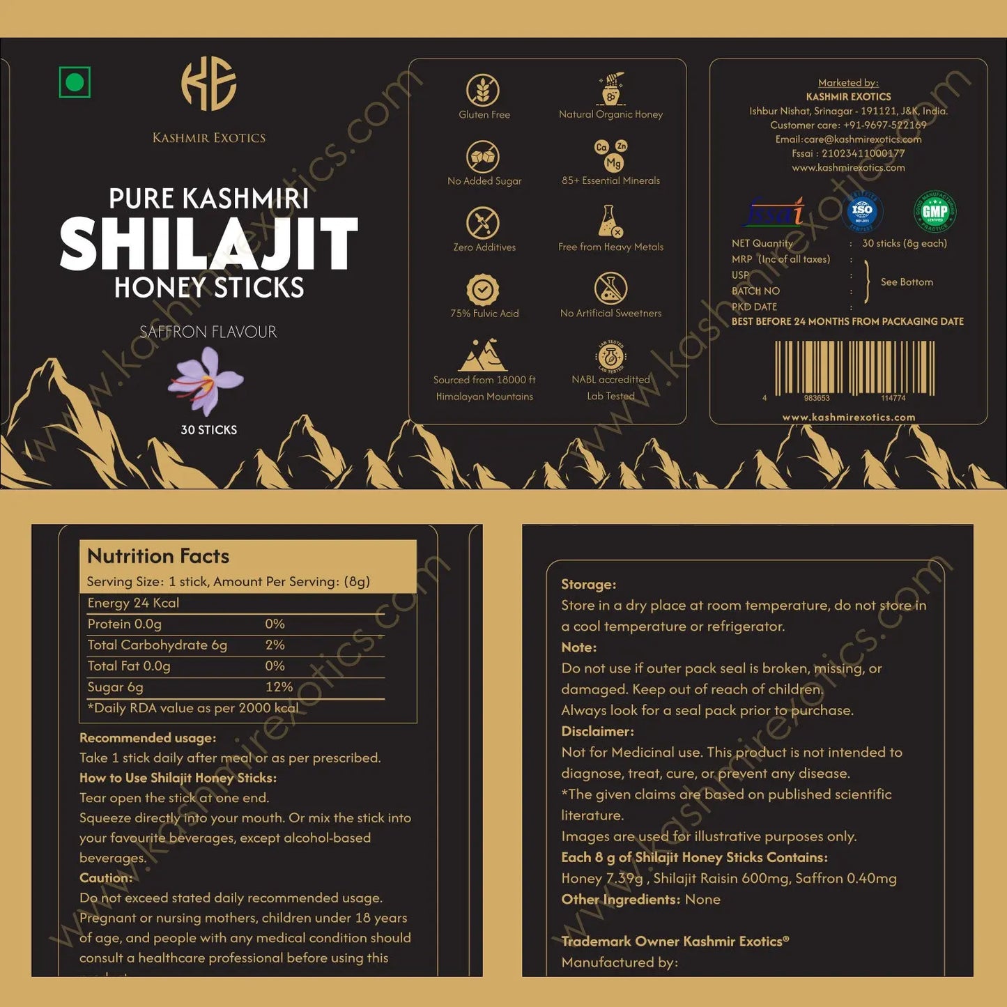 Pure Kashmiri Shilajit Honey stick Saffron flavour (30 sticks) Kashmir Exotics