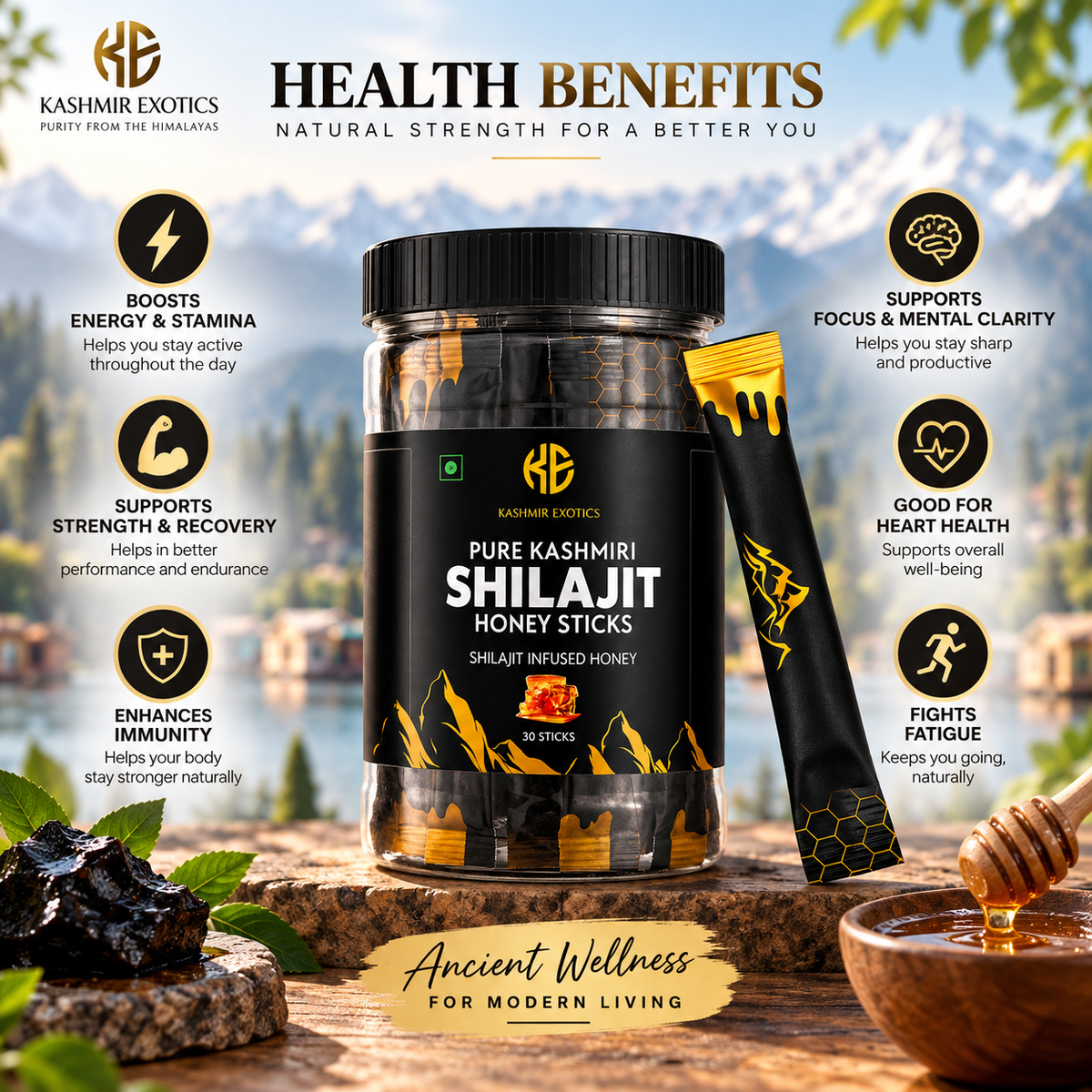 Pure Kashmiri Shilajit Honey Stick Classic Flavour (30 Sticks)