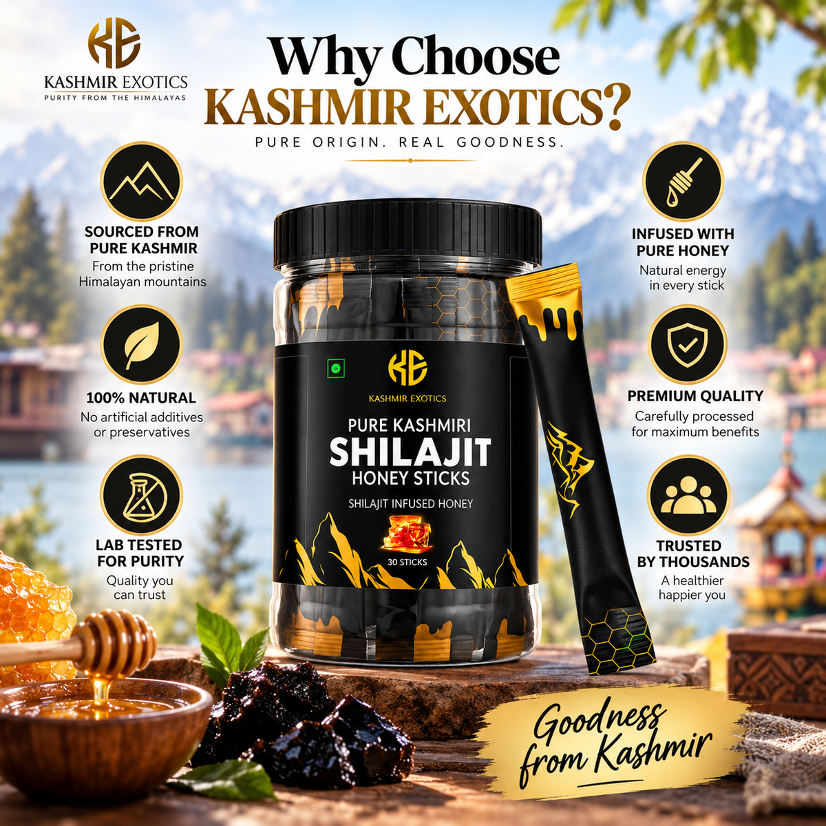 Pure Kashmiri Shilajit Honey Stick Classic Flavour (30 Sticks)