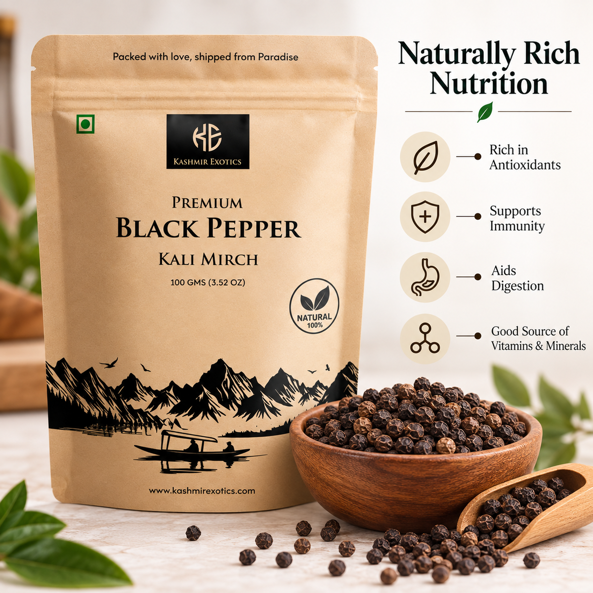 Premium Whole Black Pepper | Kali Mirch 100gm