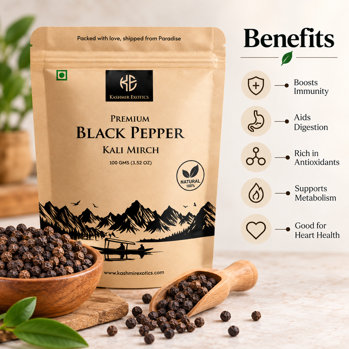 Premium Whole Black Pepper | Kali Mirch 100gm