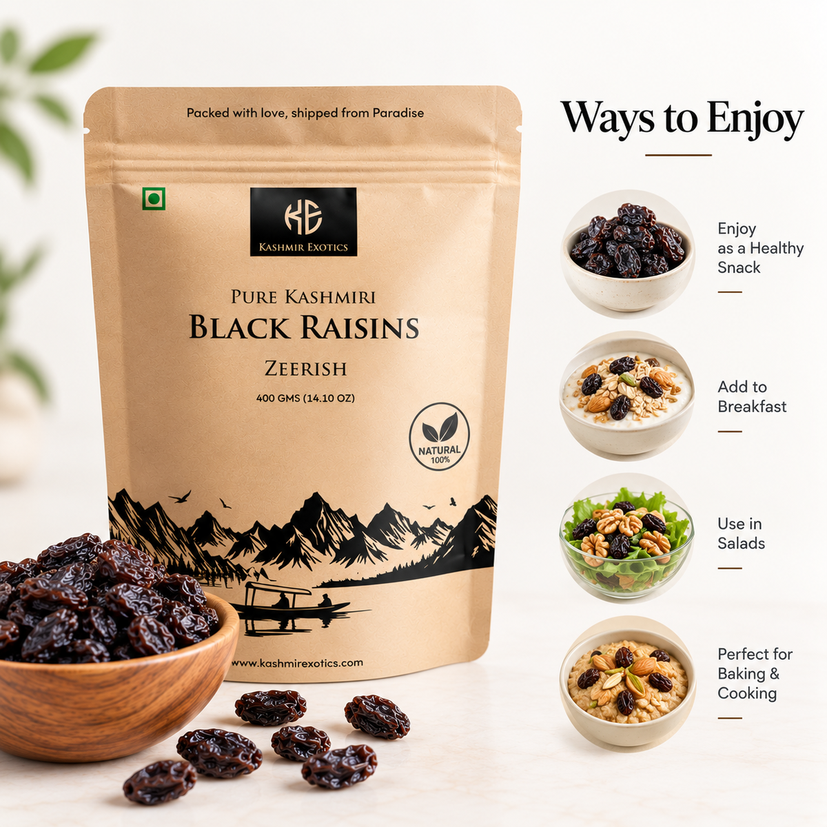 Pure Kashmiri Black Raisins (Zeerish)