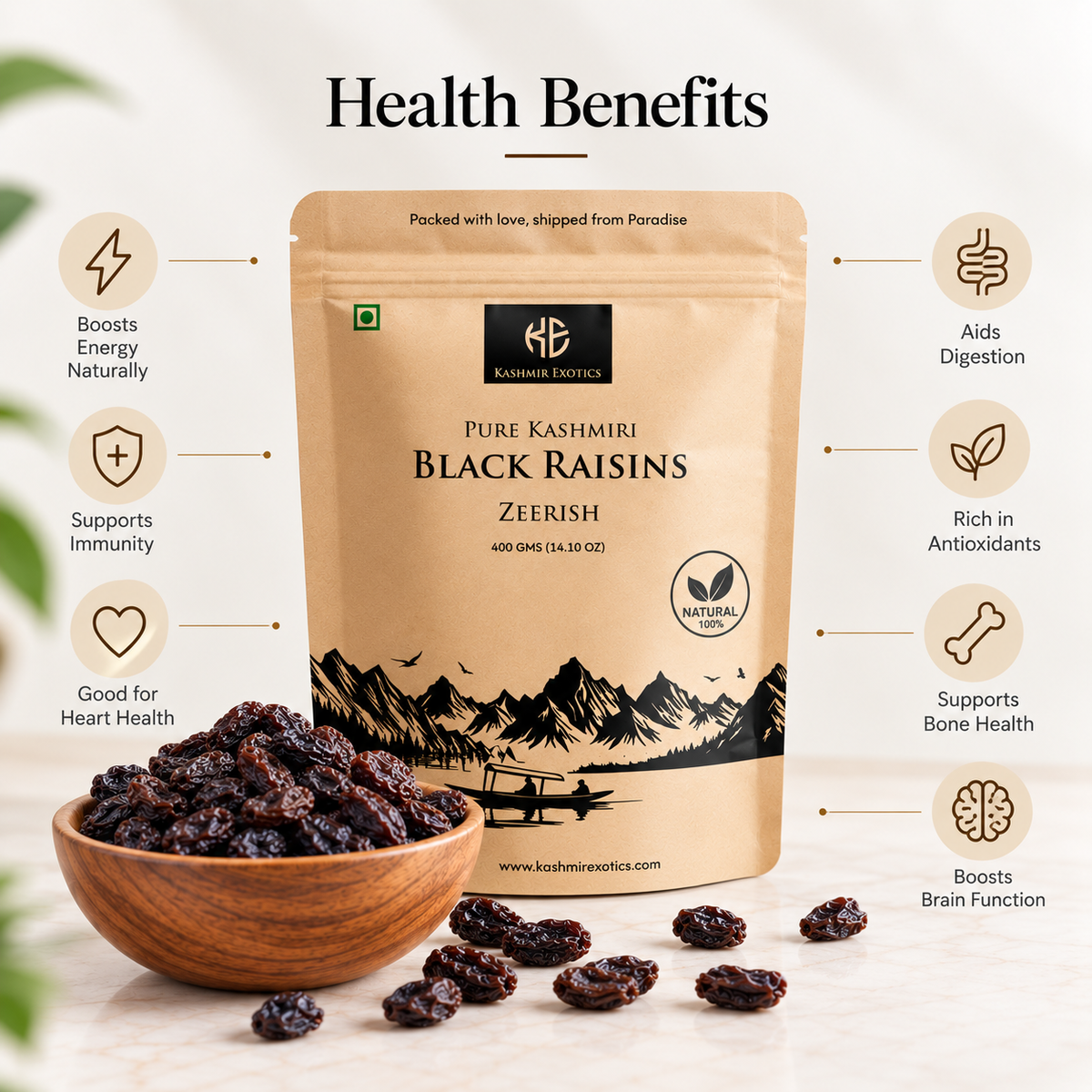 Pure Kashmiri Black Raisins (Zeerish)