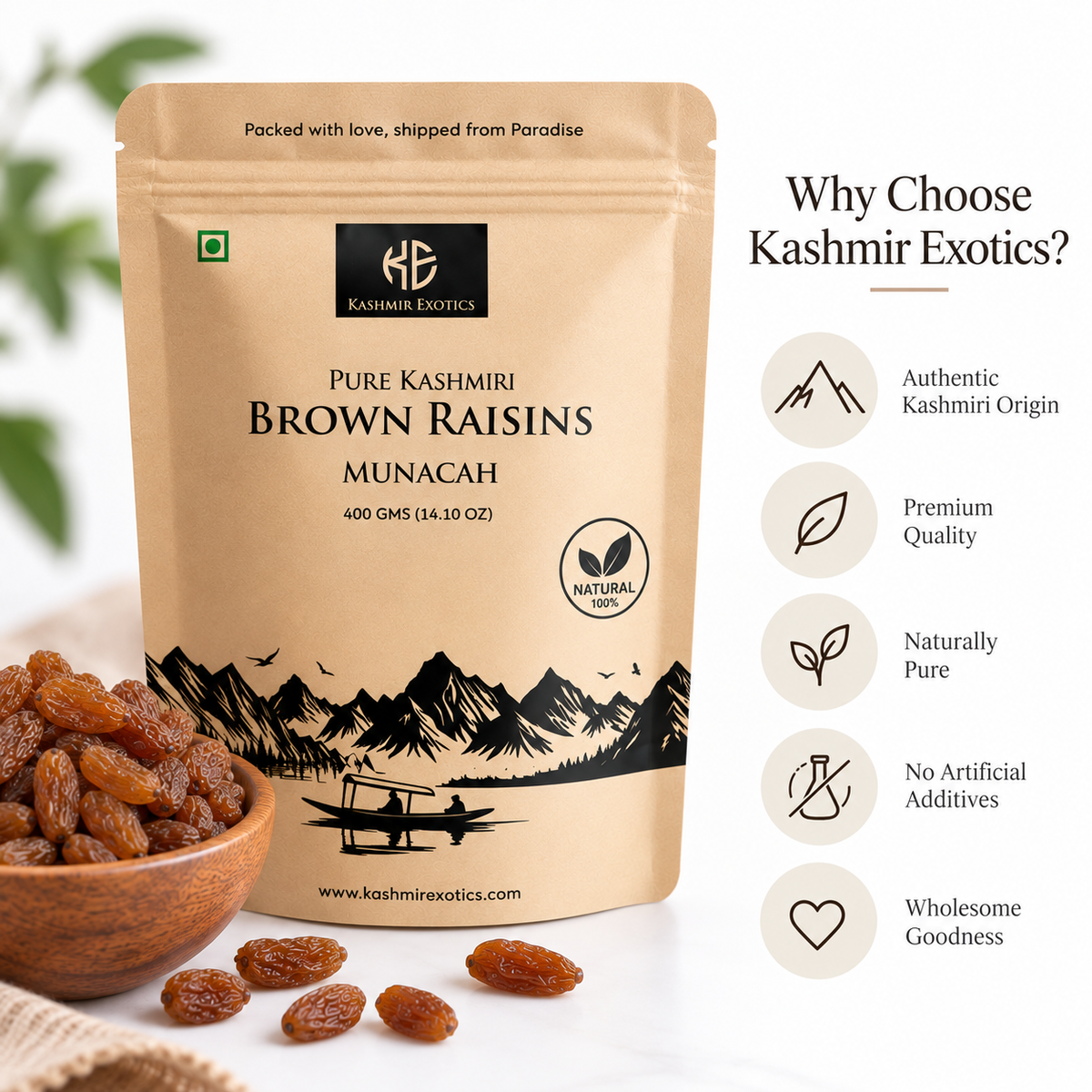 Pure Kashmiri Brown Raisins (Muncah)