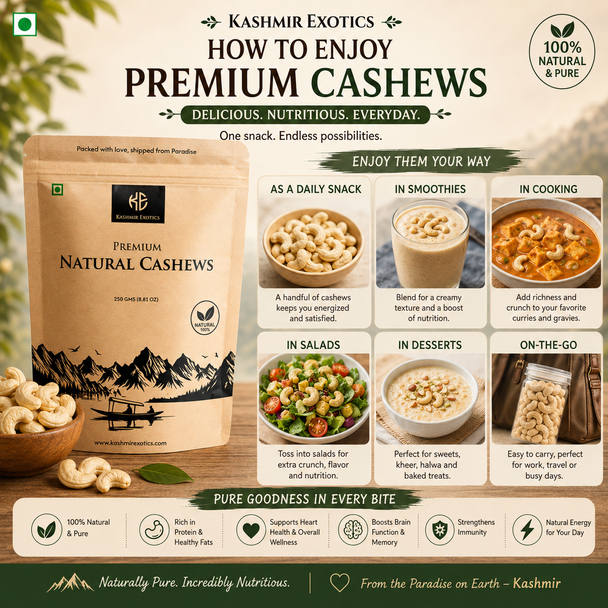 Pure Natural and Fresh Cashews