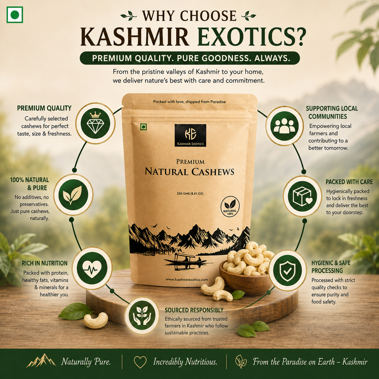 Pure Natural and Fresh Cashews