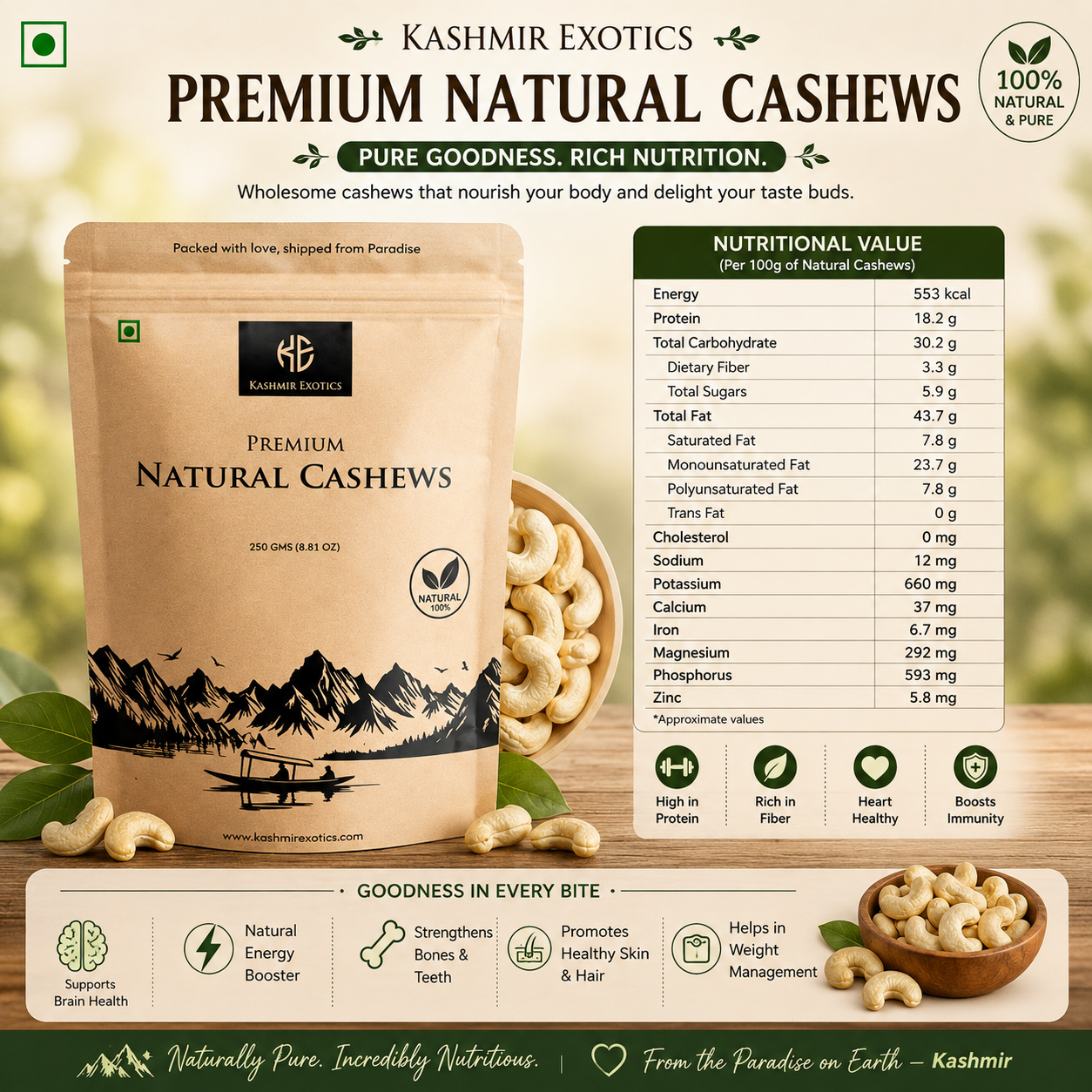 Pure Natural and Fresh Cashews