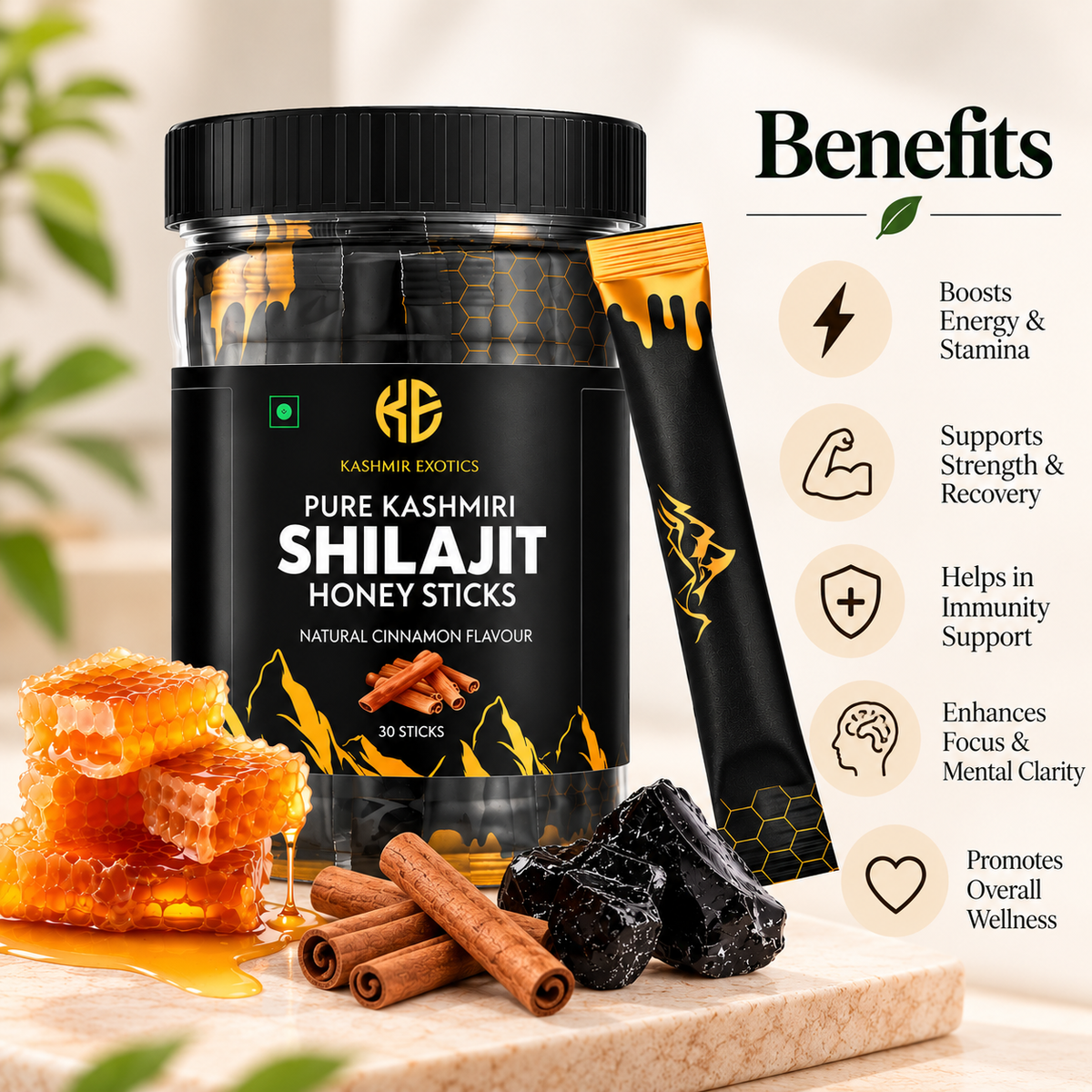 Pure Kashmiri Shilajit Honey stick Cinnamon flavour (30 sticks)