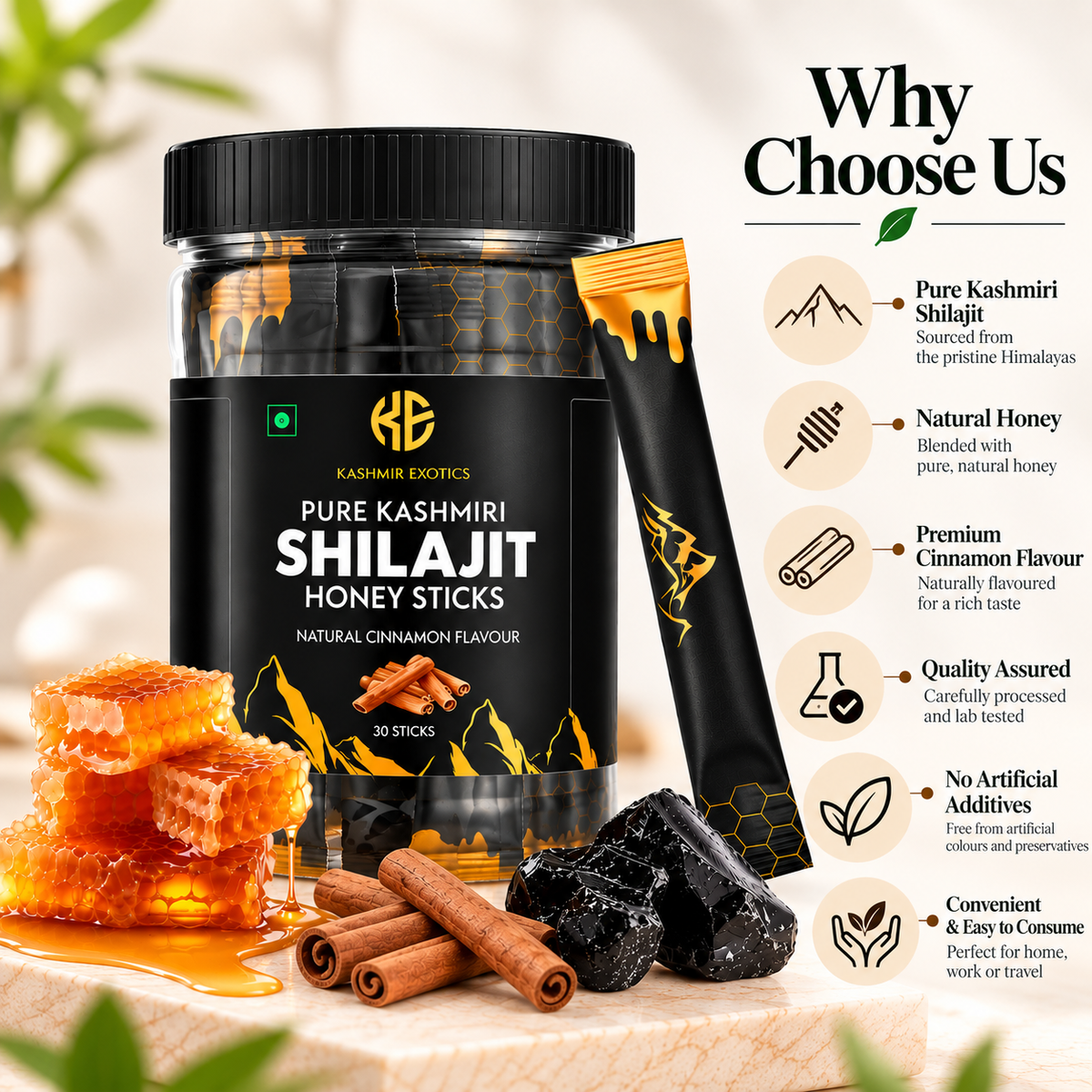 Pure Kashmiri Shilajit Honey stick Cinnamon flavour (30 sticks)