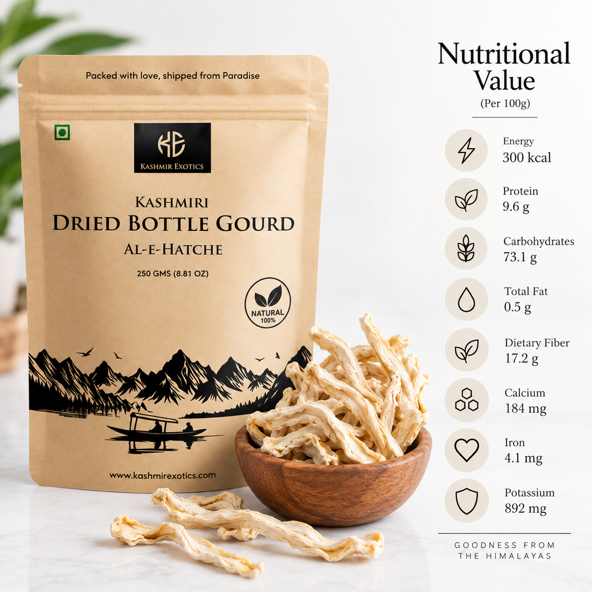 Kashmiri Dried Bottle Gourd (Al Hatche) 250gm