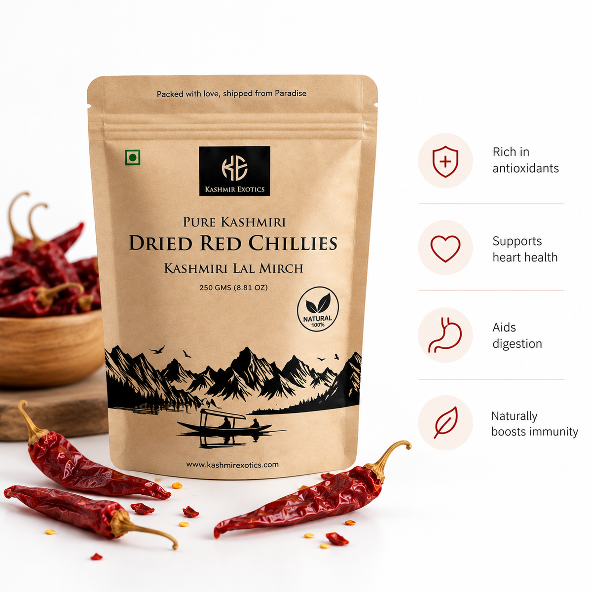 Kashmiri Dried Red Chillies (Kashmiri Lal Mirch) 250gm
