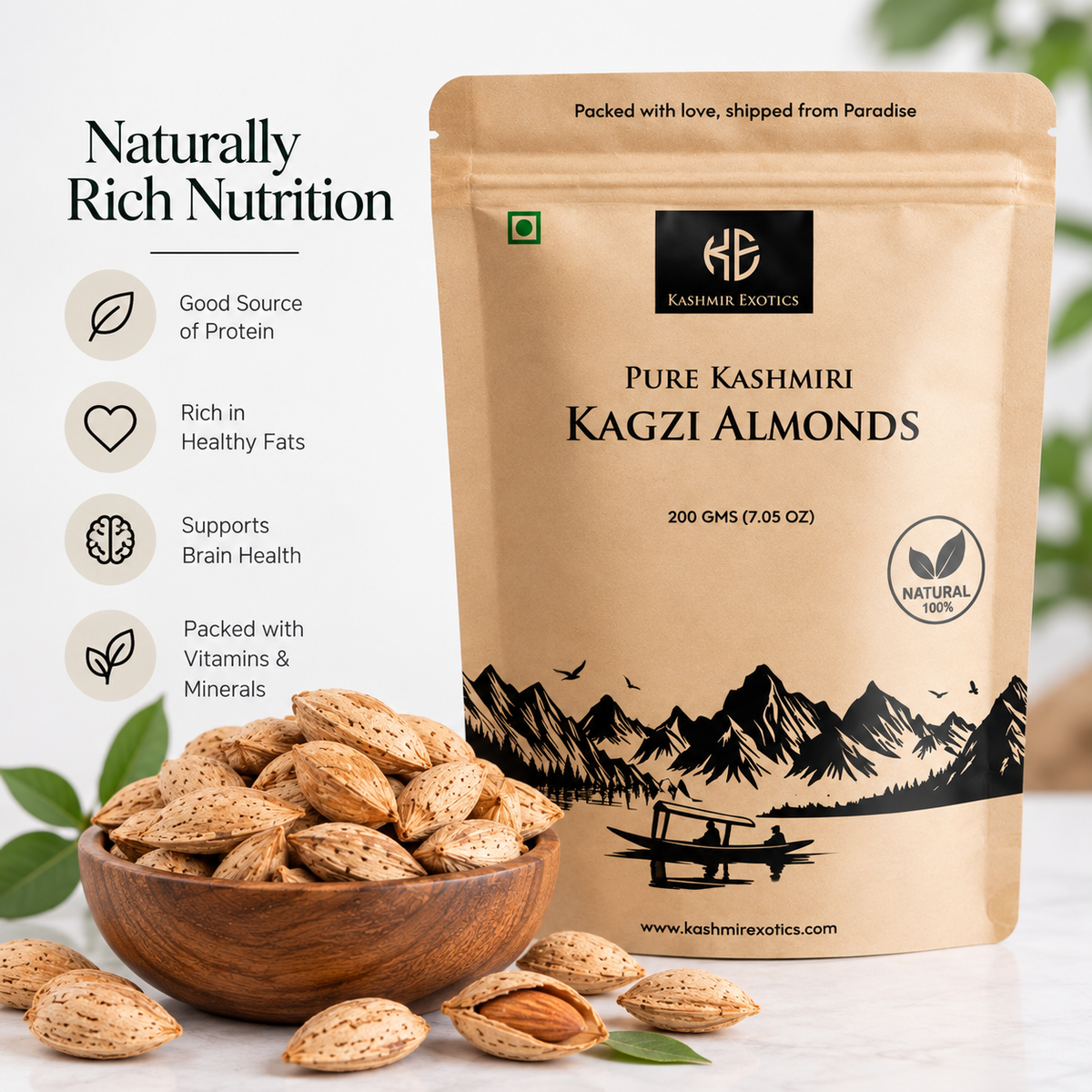 Pure Kashmiri Kagzi Almonds