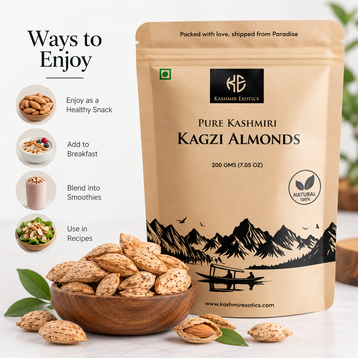 Pure Kashmiri Kagzi Almonds