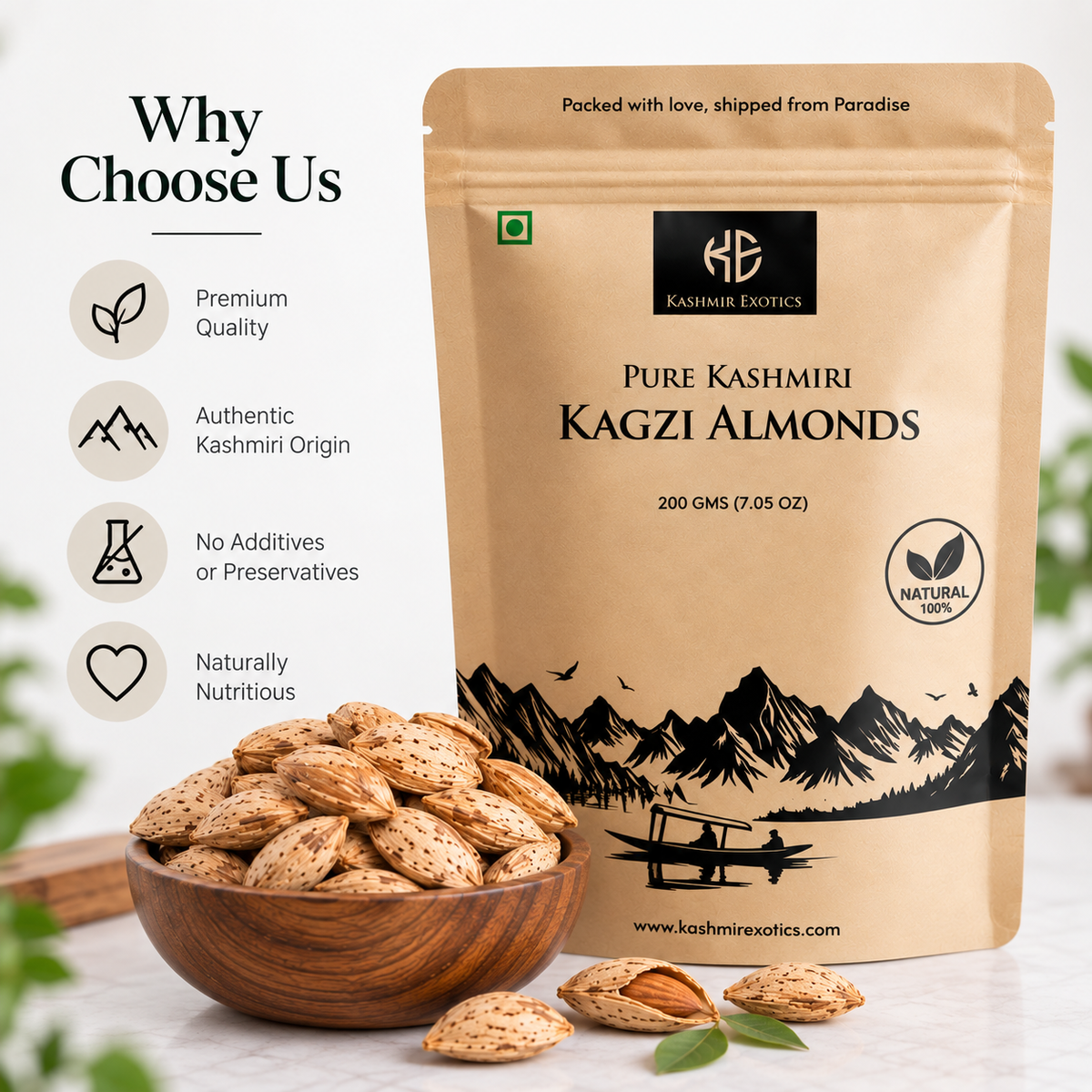 Pure Kashmiri Kagzi Almonds