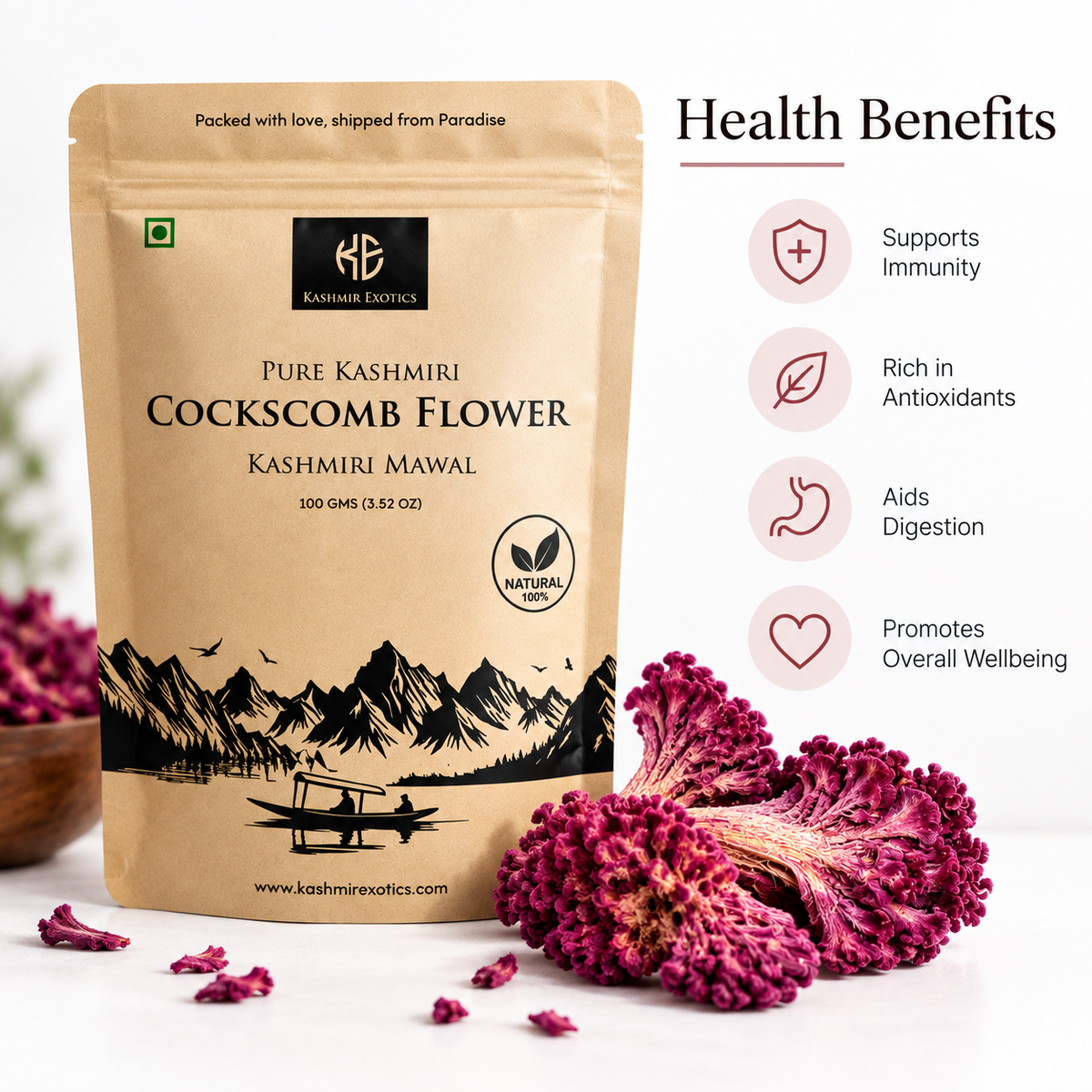 Pure Kashmiri Cockscomb Flower 100gm