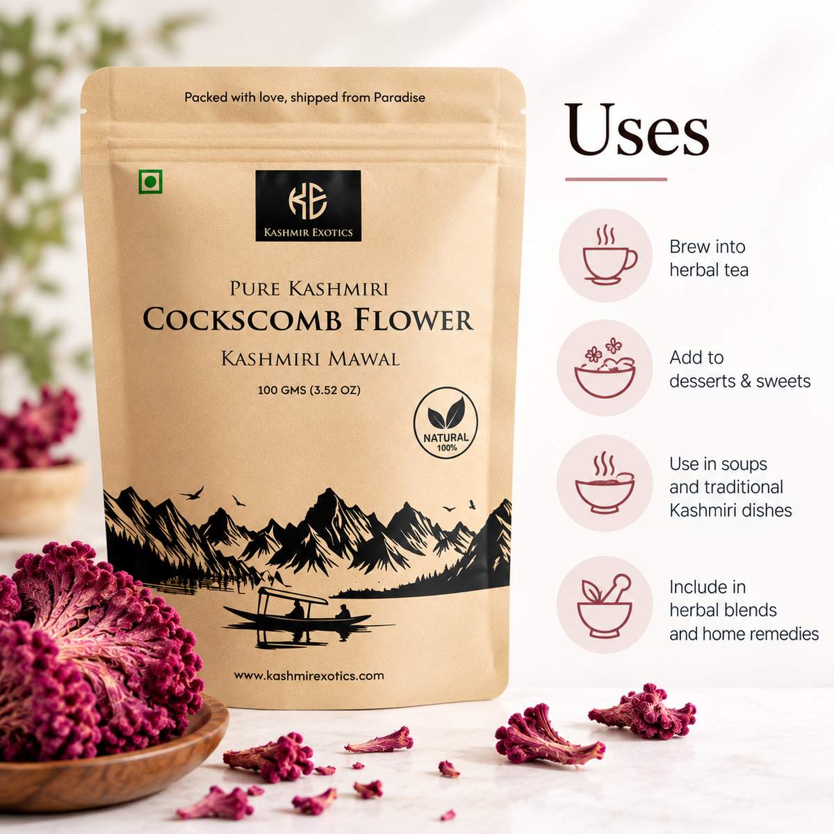 Pure Kashmiri Cockscomb Flower 100gm