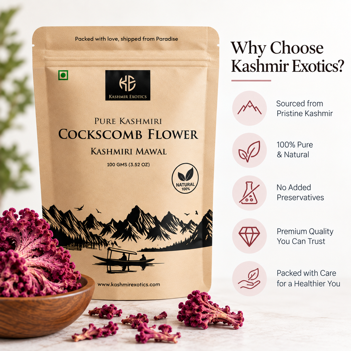 Pure Kashmiri Cockscomb Flower 100gm
