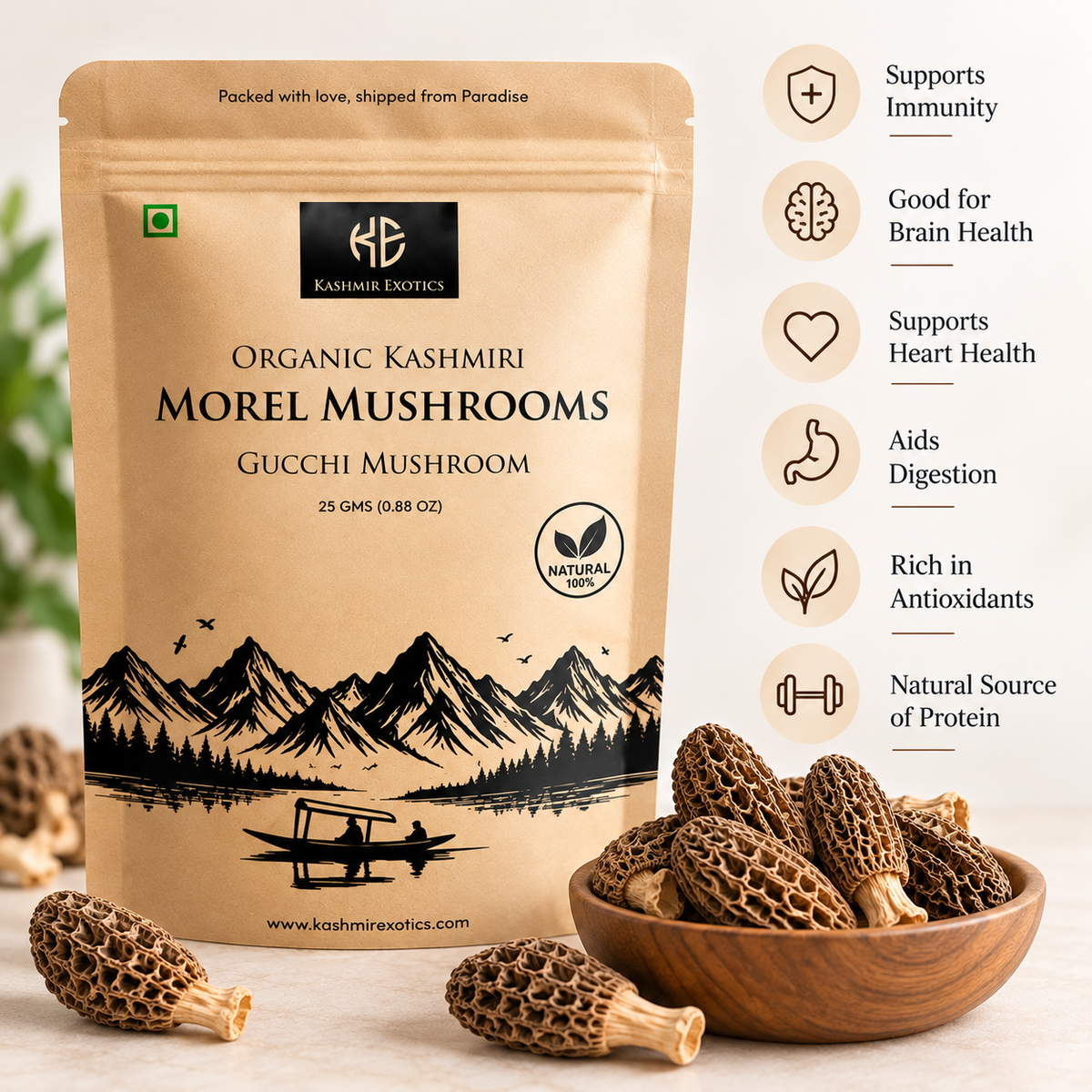 Organic Morel Mushrooms (Kashmiri Gucchi) 25gm