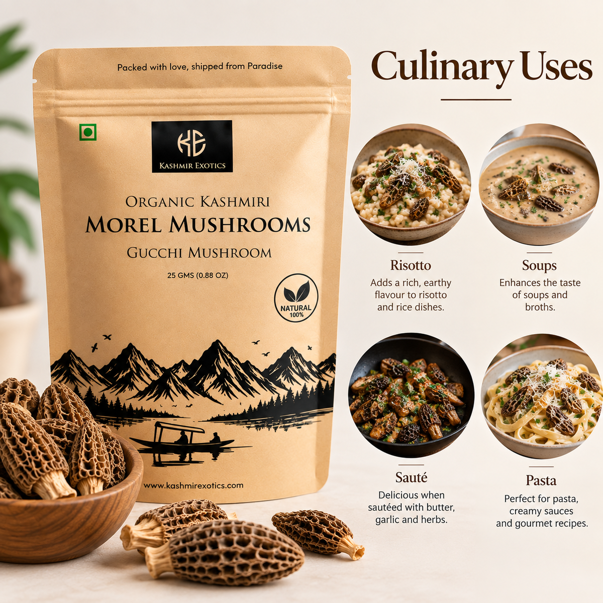 Organic Morel Mushrooms (Kashmiri Gucchi) 25gm
