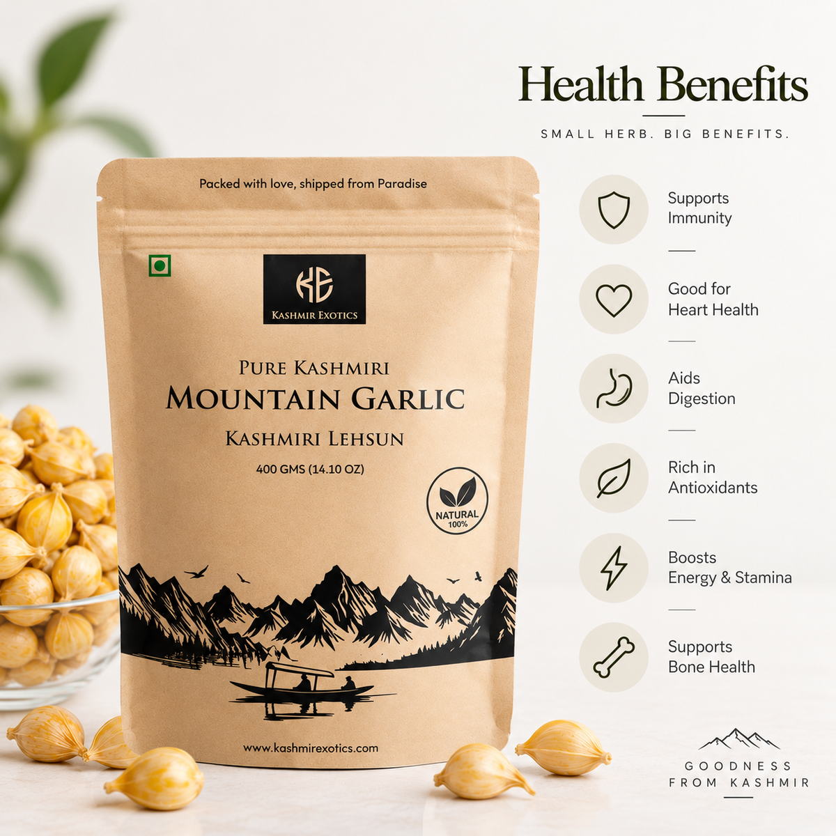 Pure Kashmiri Snow Mountain Garlic