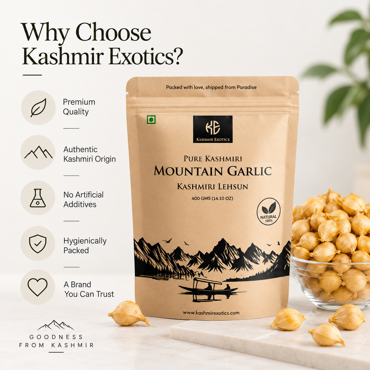 Pure Kashmiri Snow Mountain Garlic