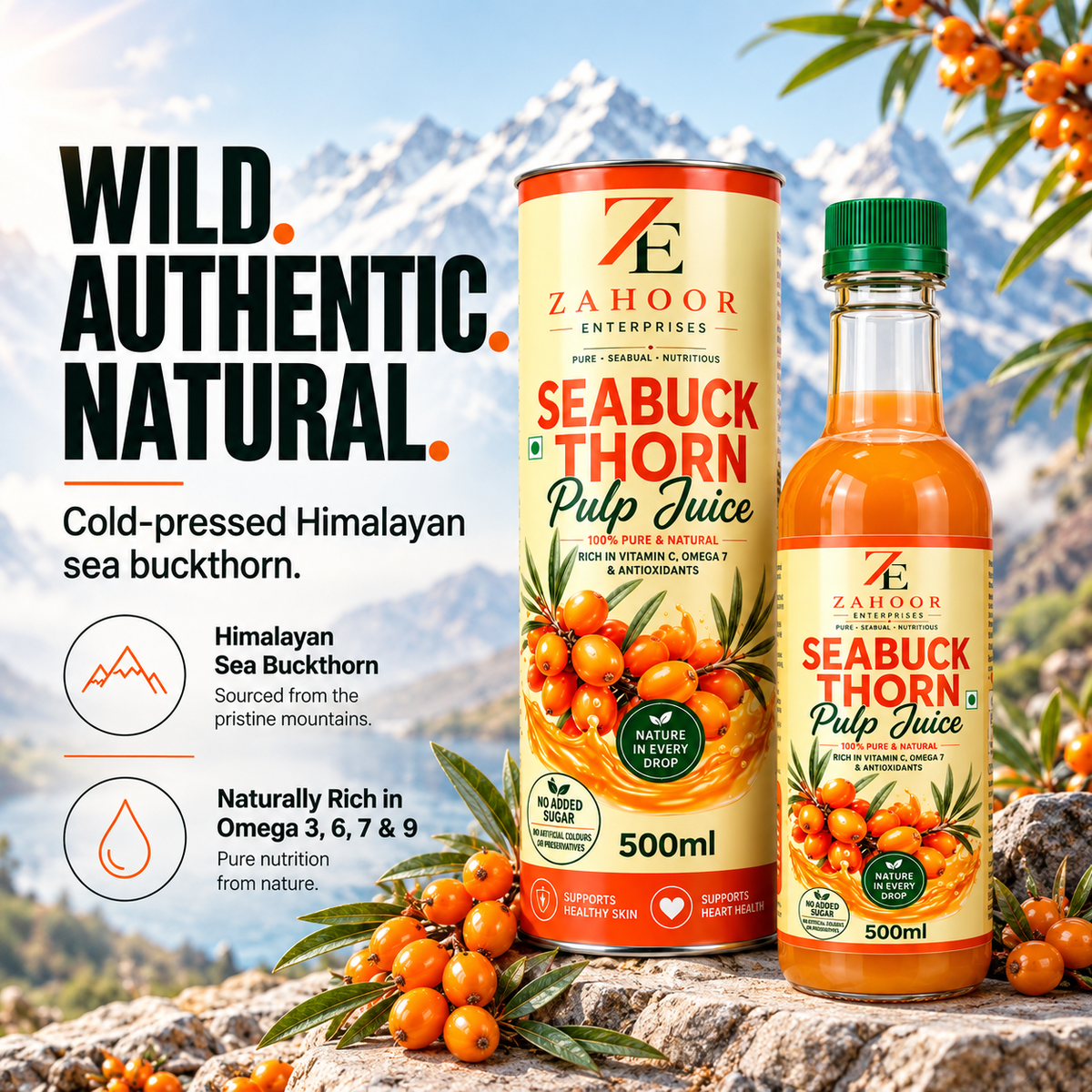 Natural Sea Buckthorn Pulp Juice Cold Pressed 500ml