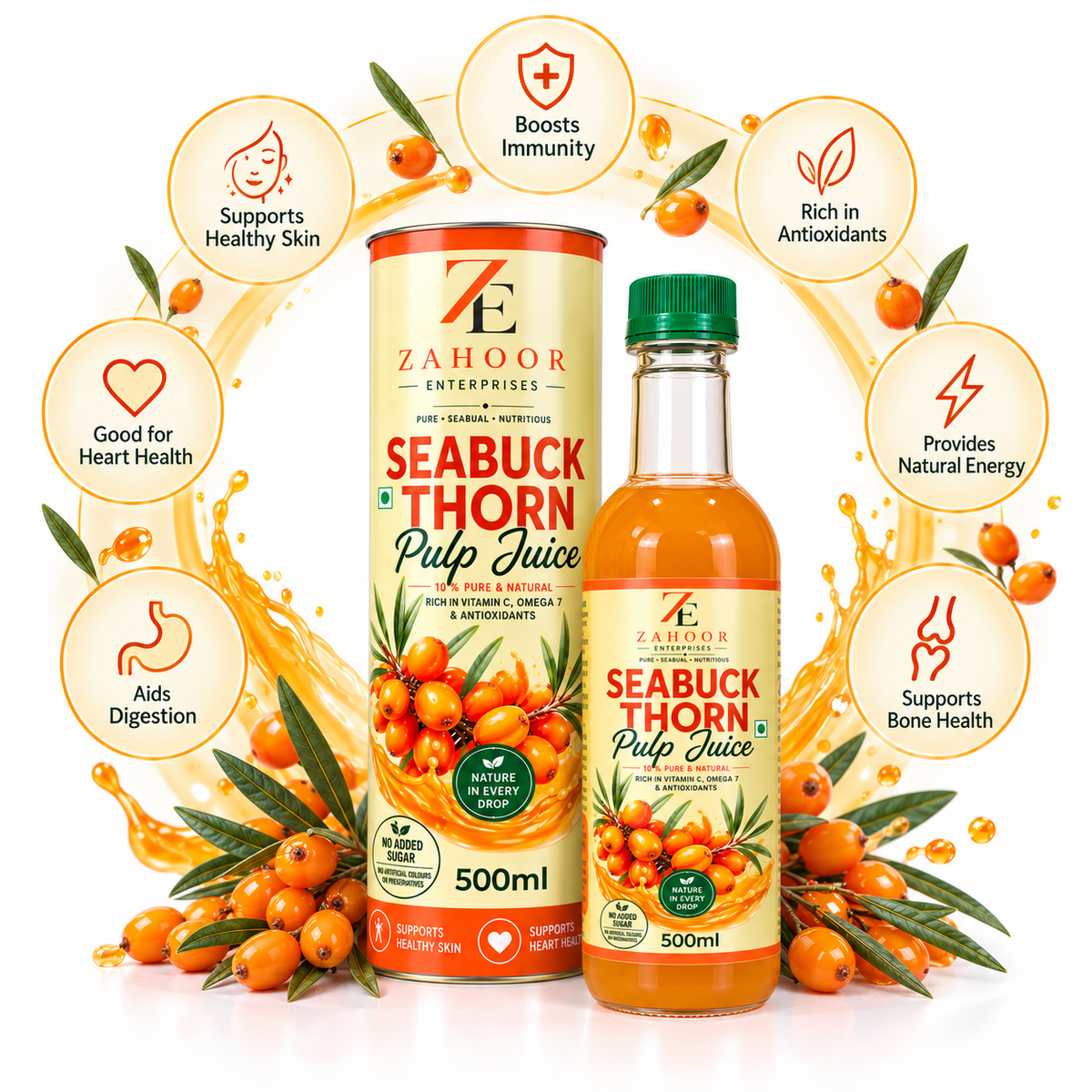 Natural Sea Buckthorn Pulp Juice Cold Pressed 500ml
