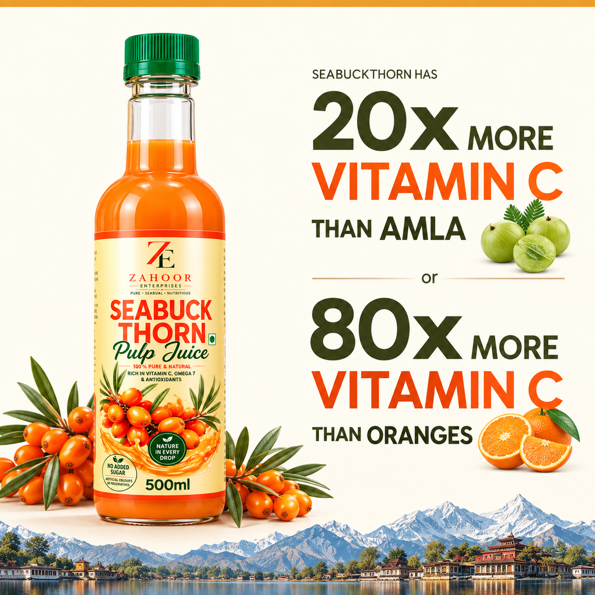 Natural Sea Buckthorn Pulp Juice Cold Pressed 500ml