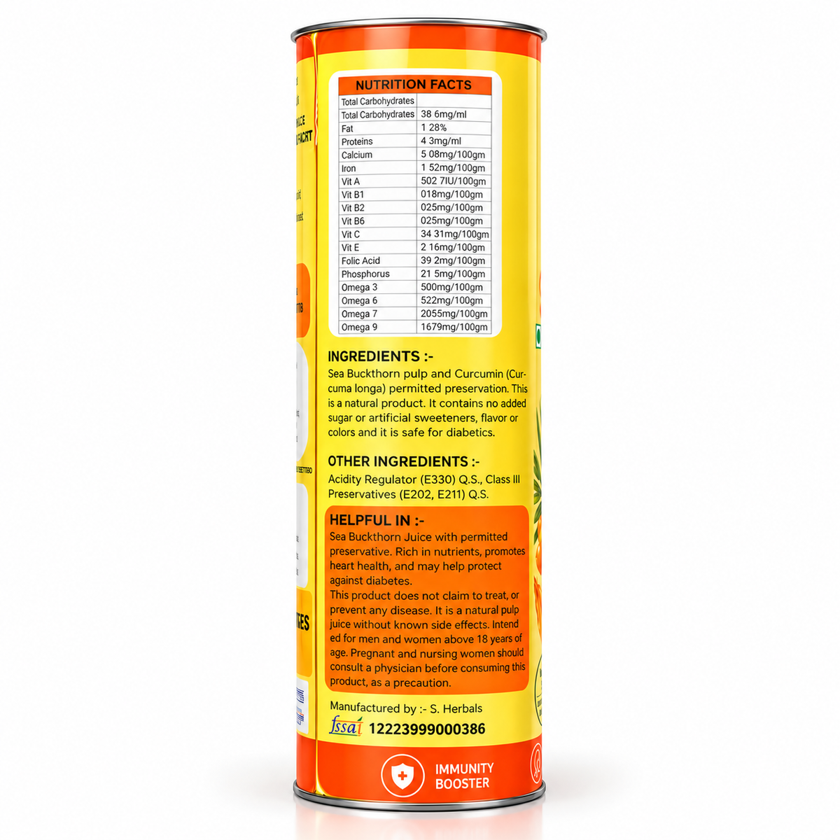 Natural Sea Buckthorn Pulp Juice Cold Pressed 500ml