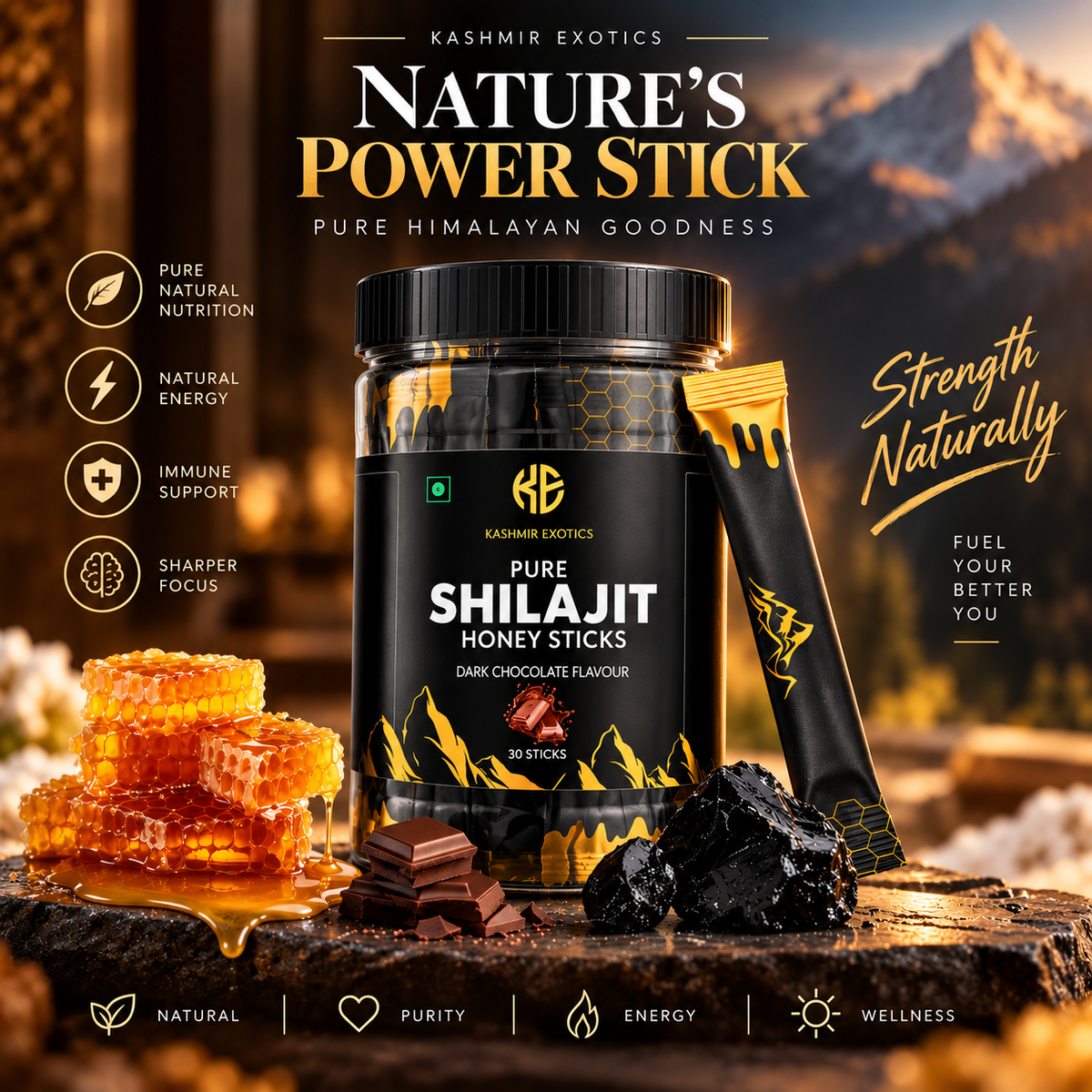 Pure Kashmiri Shilajit Honey stick Chocolate flavour (30 sticks)
