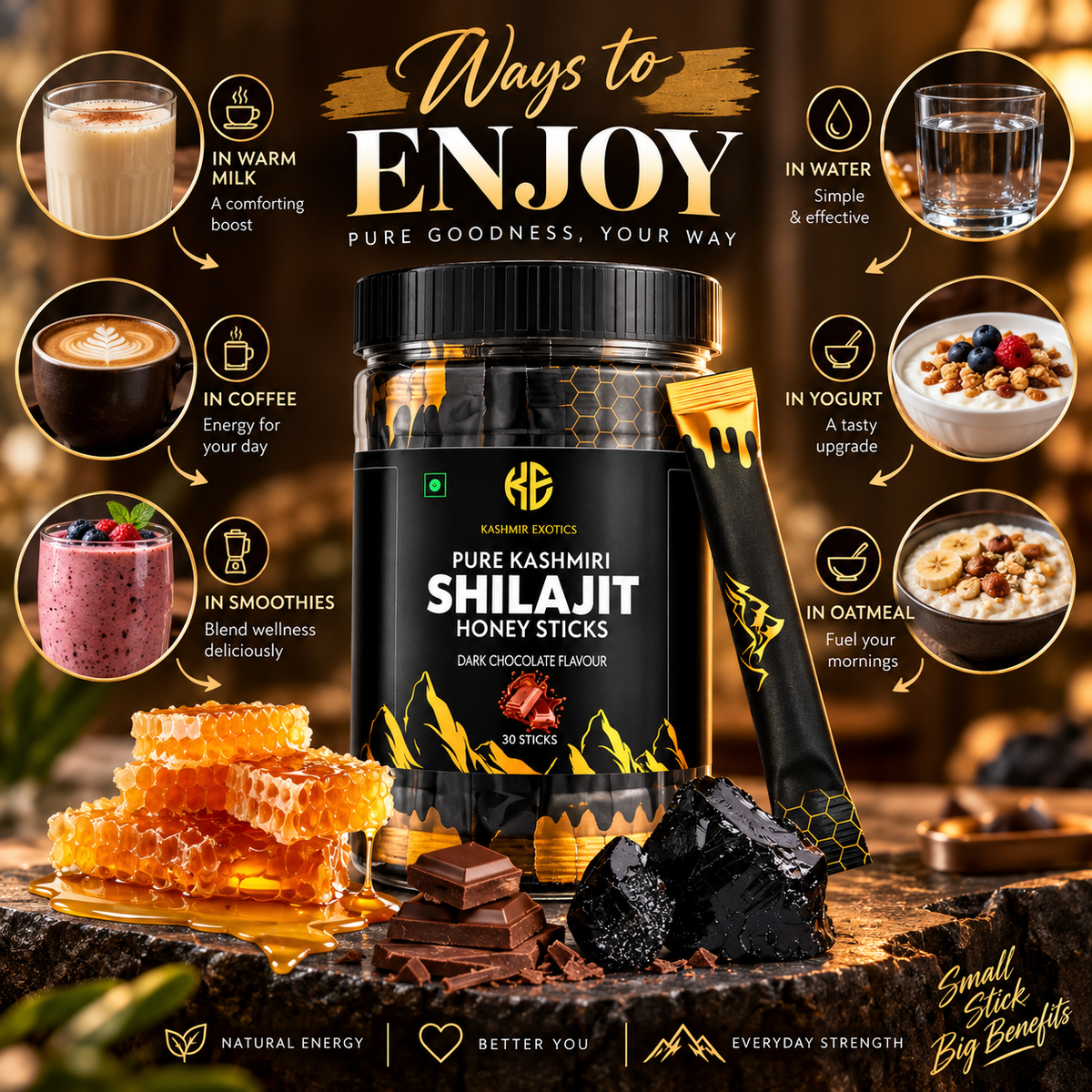 Pure Kashmiri Shilajit Honey stick Chocolate flavour (30 sticks)