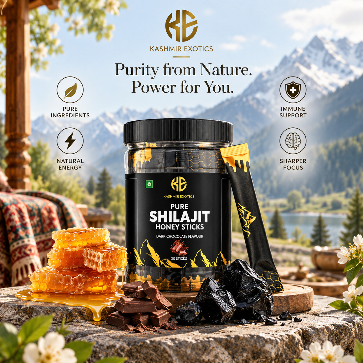 Pure Kashmiri Shilajit Honey stick Chocolate flavour (30 sticks)