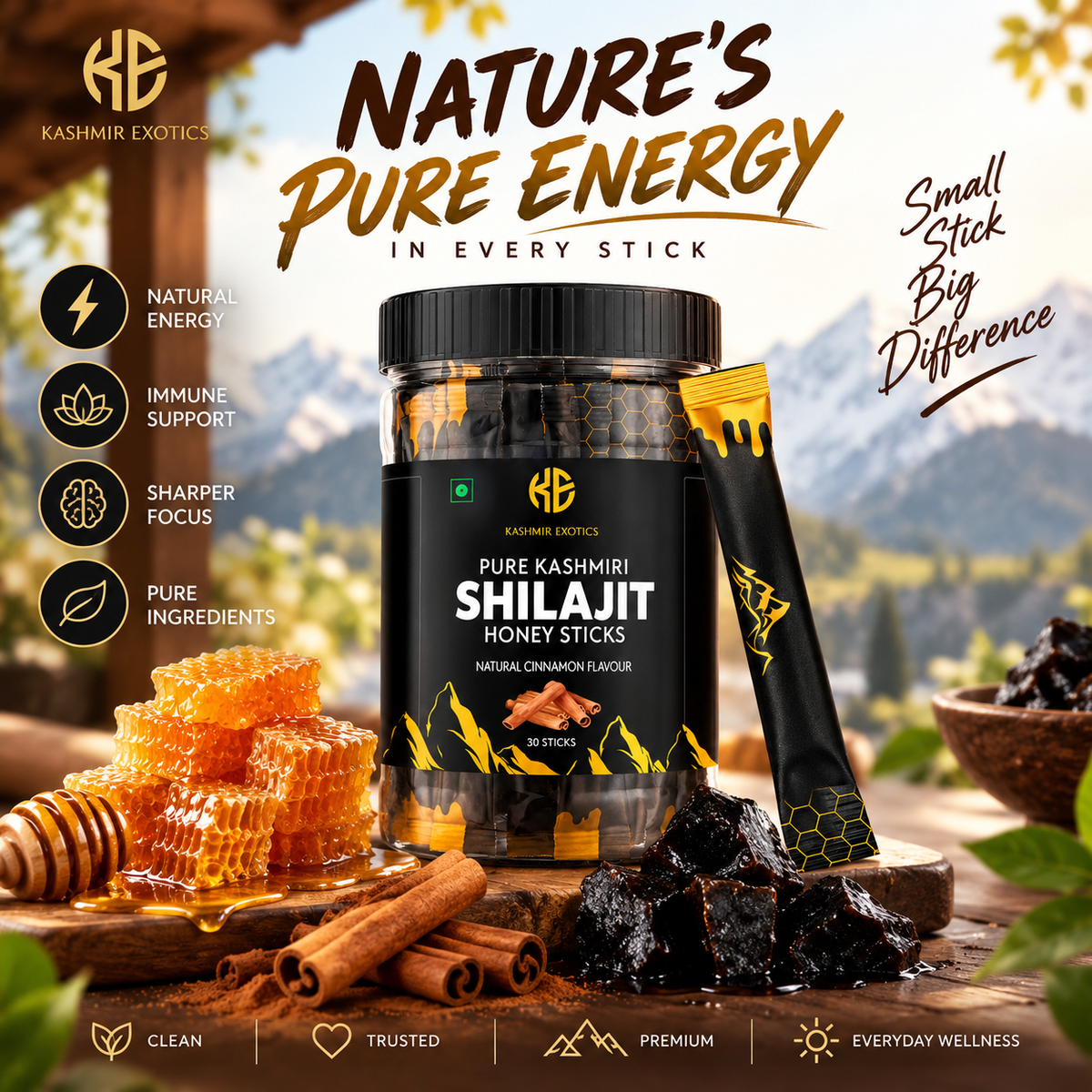 Pure Kashmiri Shilajit Honey stick Cinnamon flavour (30 sticks)