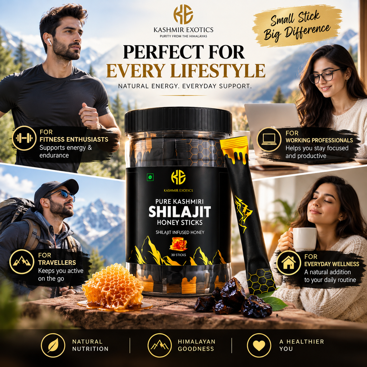Pure Kashmiri Shilajit Honey Stick Classic Flavour (30 Sticks)