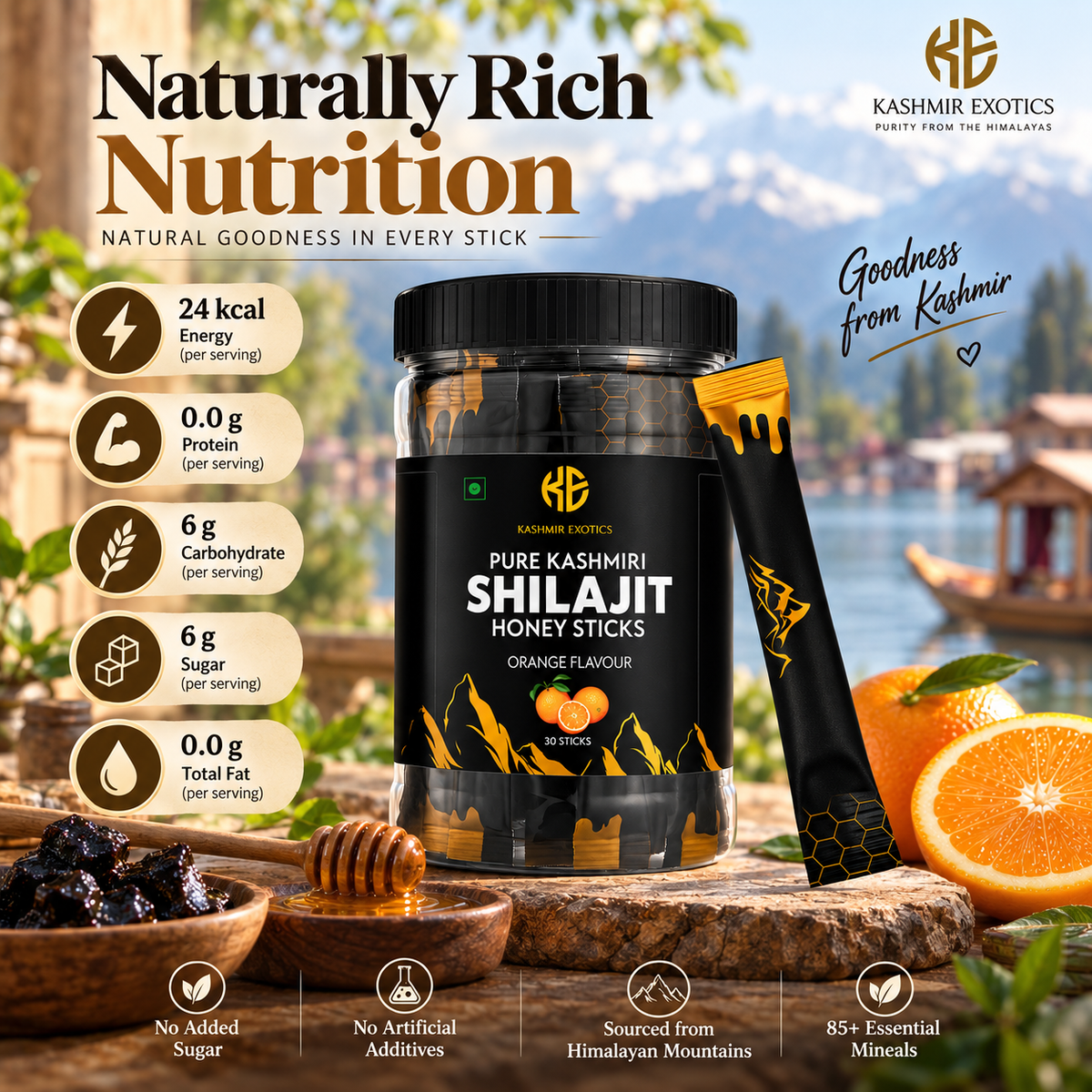 Pure Kashmiri Shilajit Honey stick Orange flavour (30 sticks)