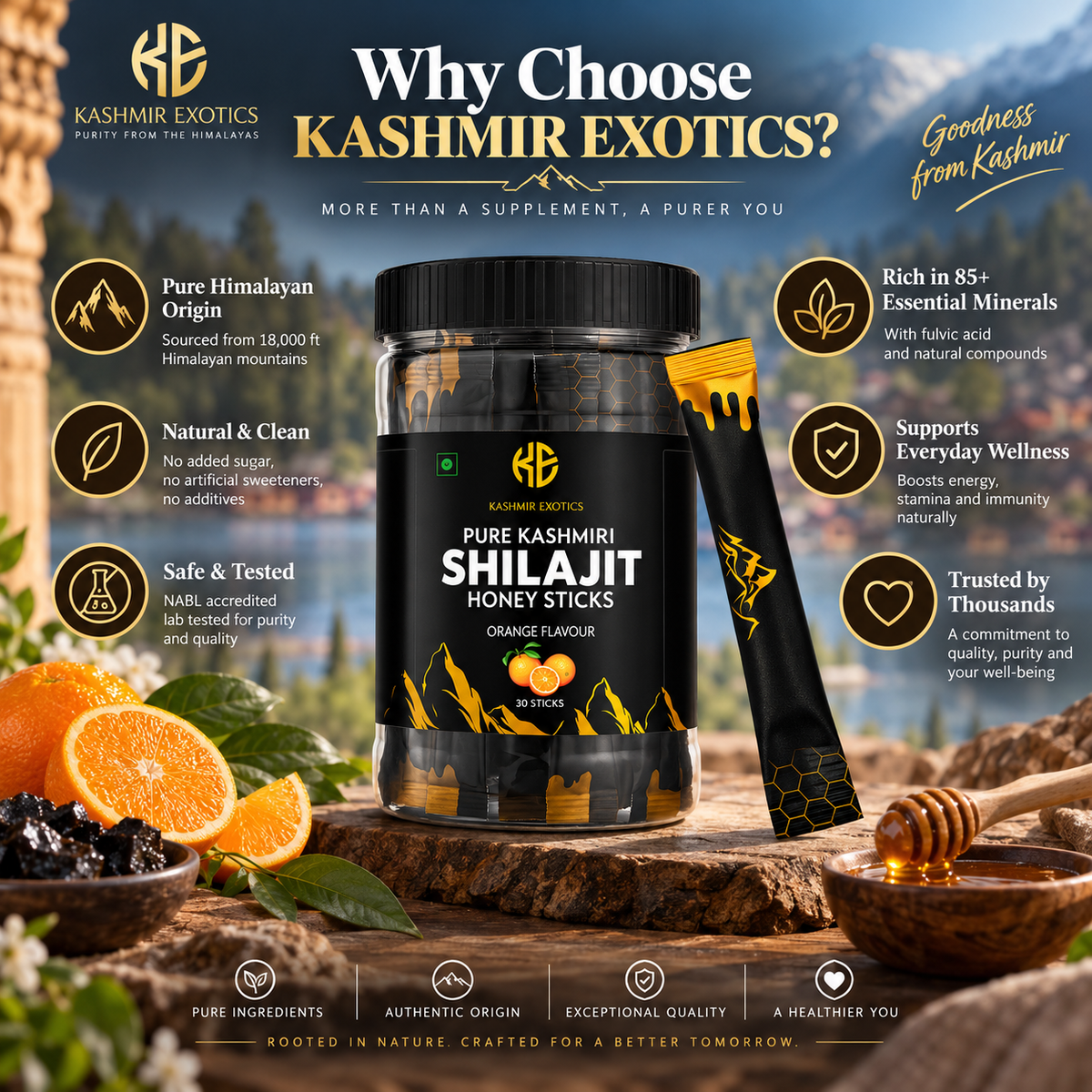 Pure Kashmiri Shilajit Honey stick Orange flavour (30 sticks)