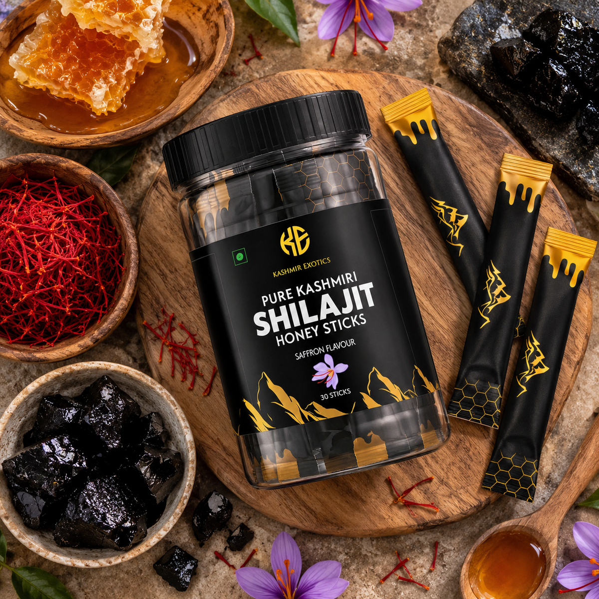 Pure Kashmiri Shilajit Honey stick Saffron flavour (30 sticks)
